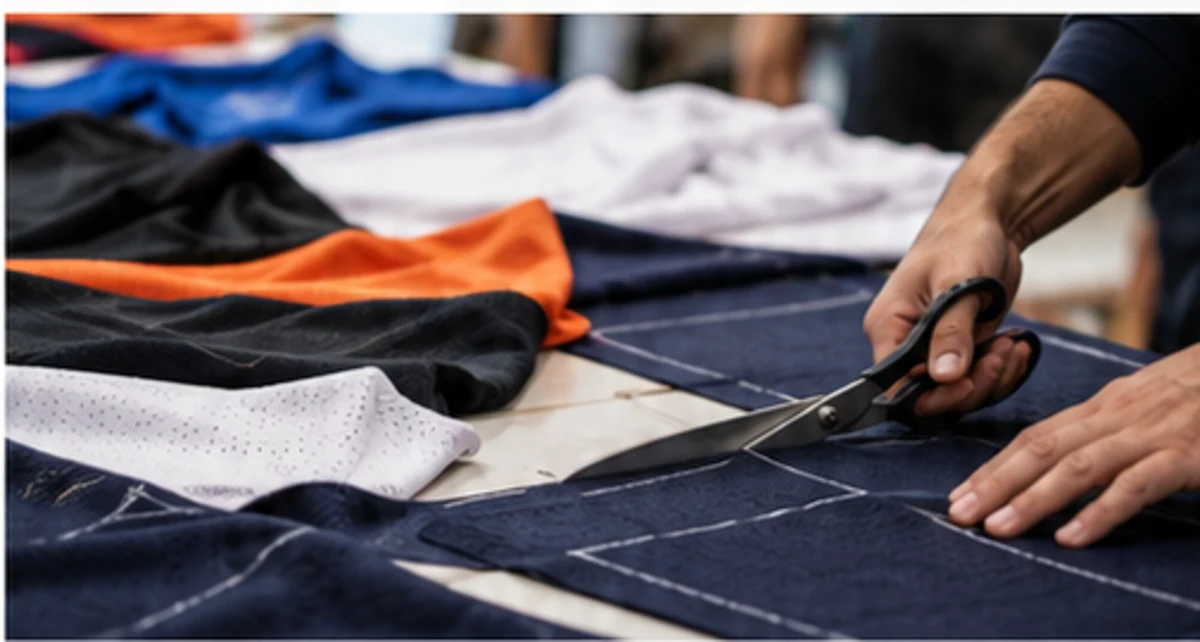 Sportswear fabric being carefully cut for production
