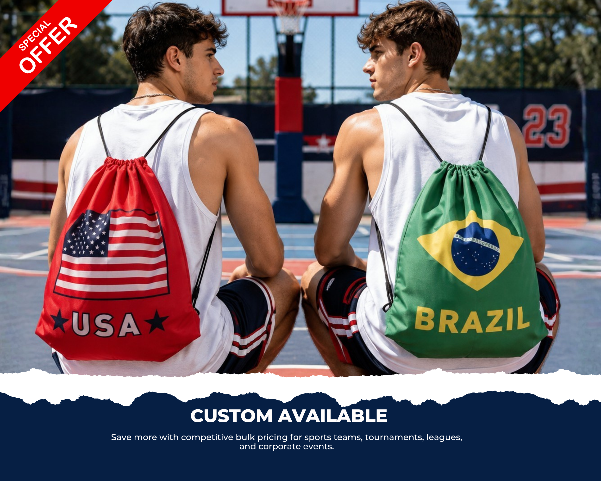 Carry your game-day essentials in stylish drawstring bags customized for your team.