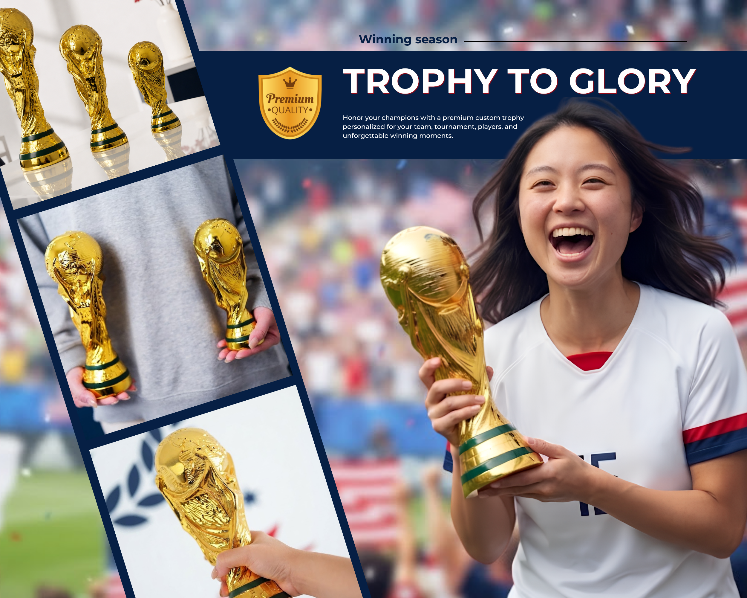 Honor your champions with a premium custom trophy personalized for your team, tournament, players, and unforgettable winning moments.