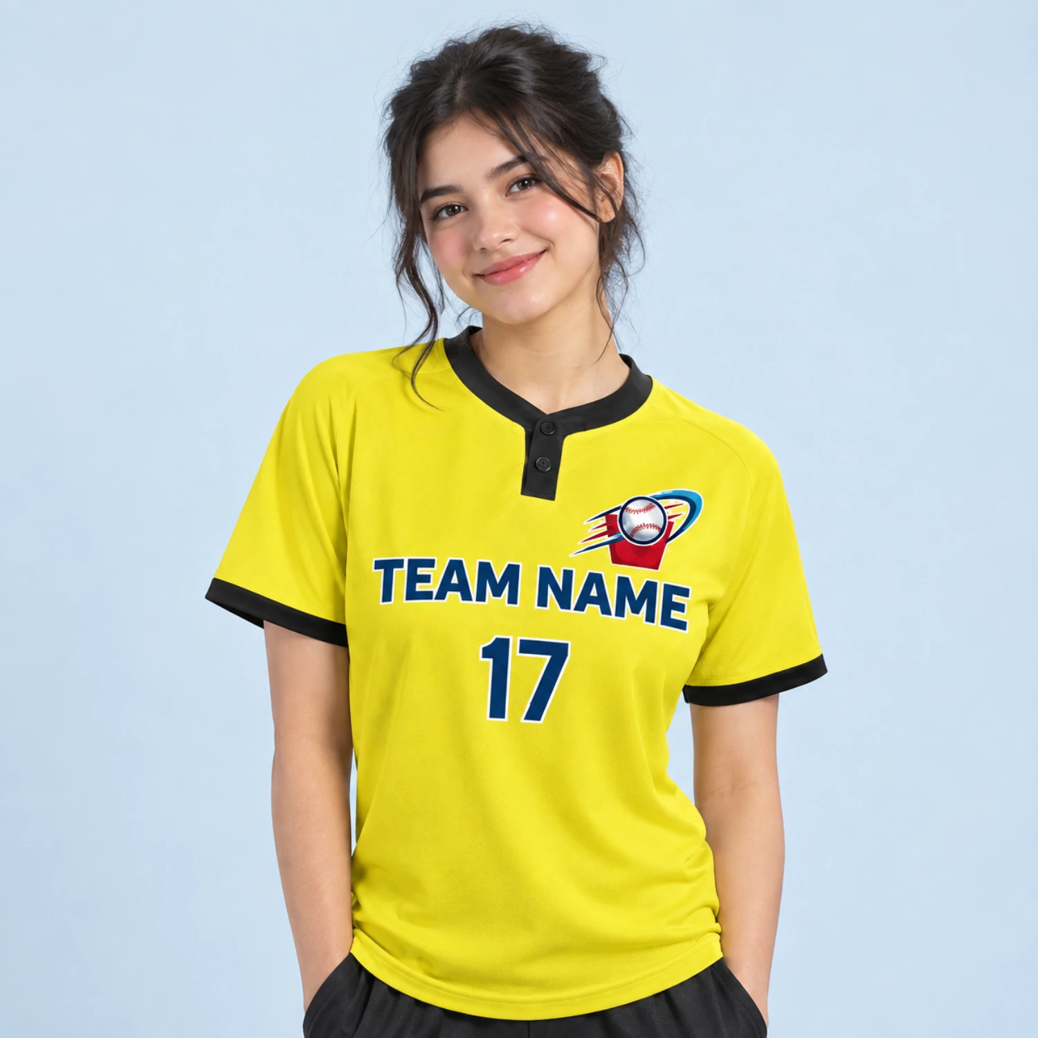 Custom Sublimation 2-Button Front Baseball Jersey with 200G Interlock