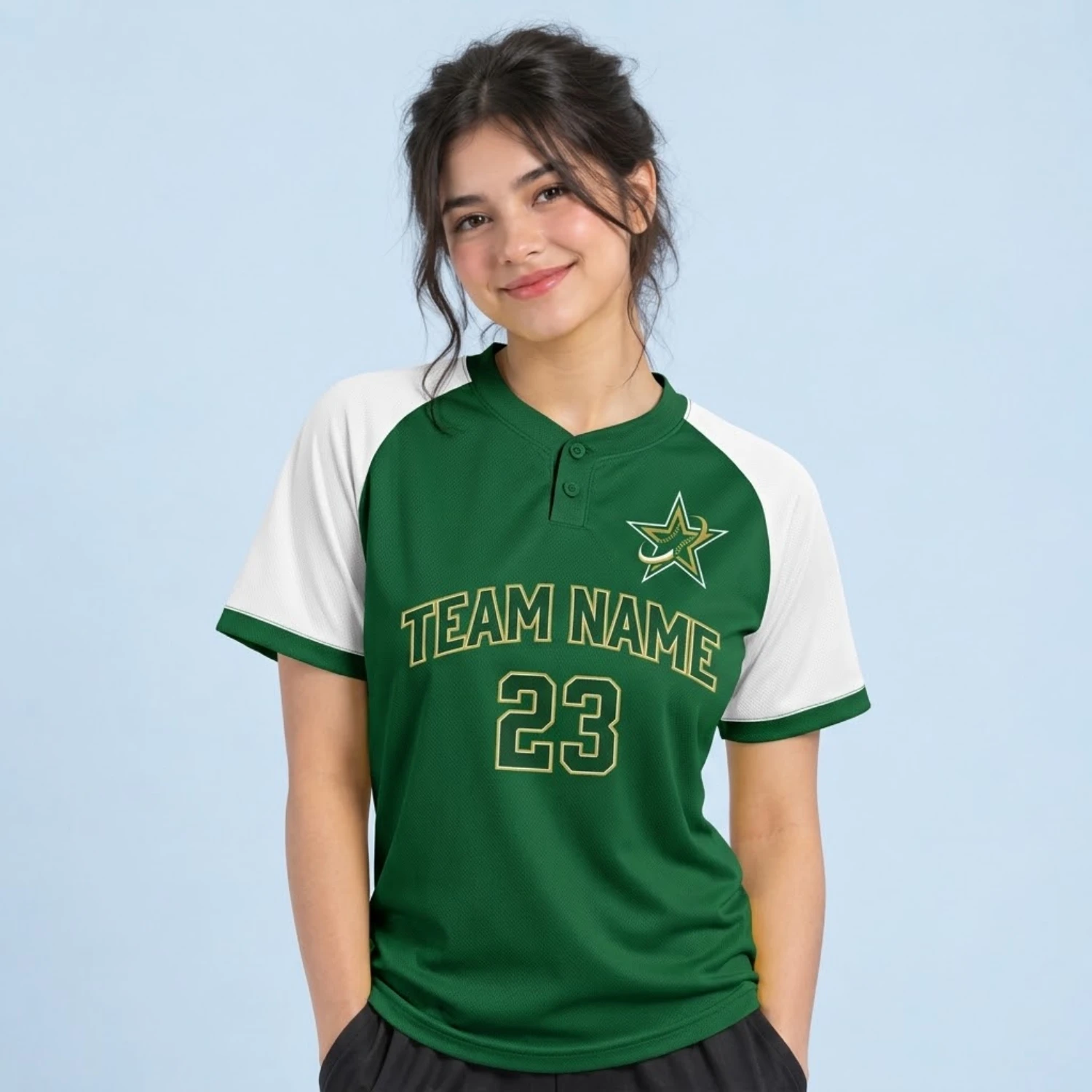 Custom 2-Button Baseball Jersey – Women’s Fit 160G Birdseye Mesh