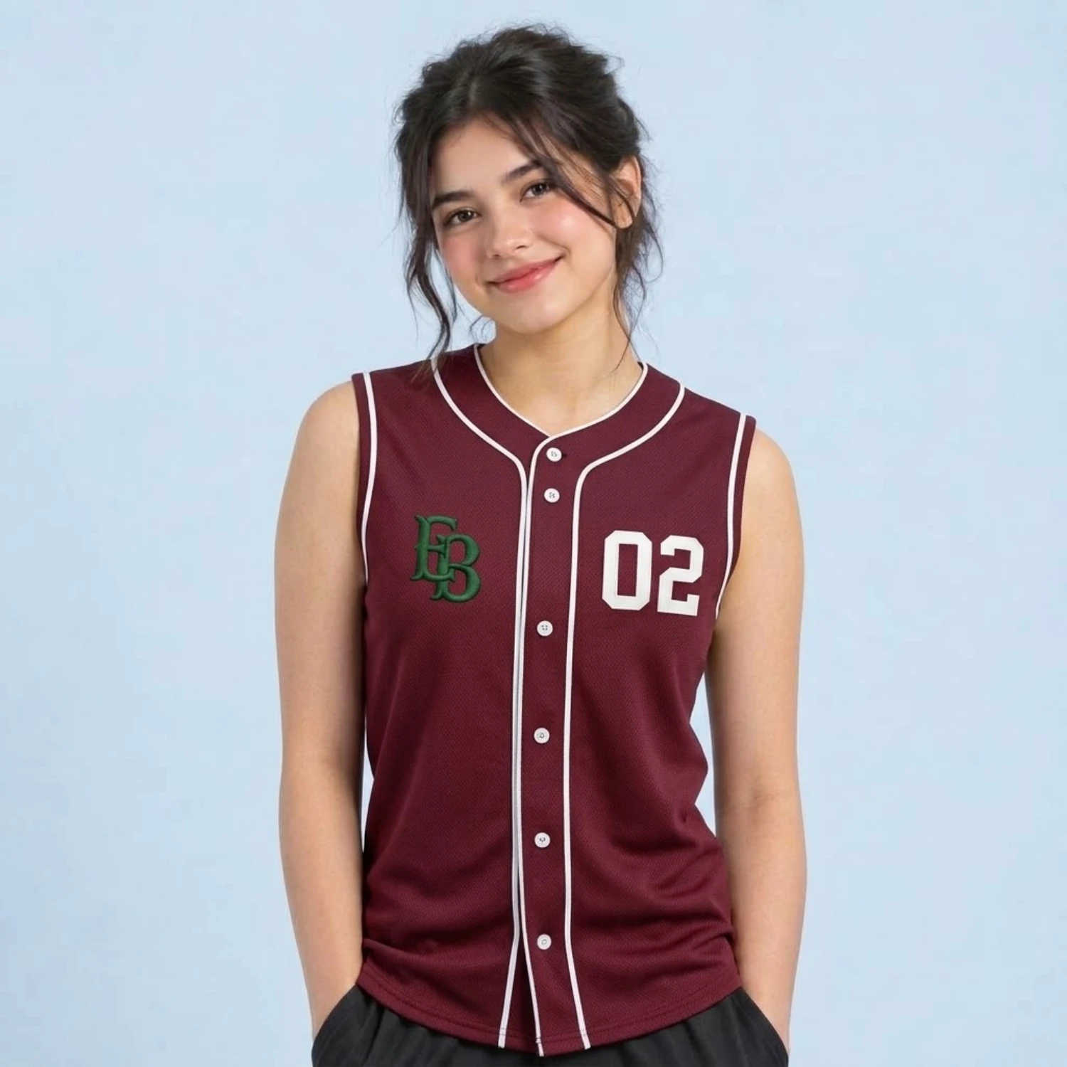 Women’s Sleeveless Baseball Jersey – Full Button