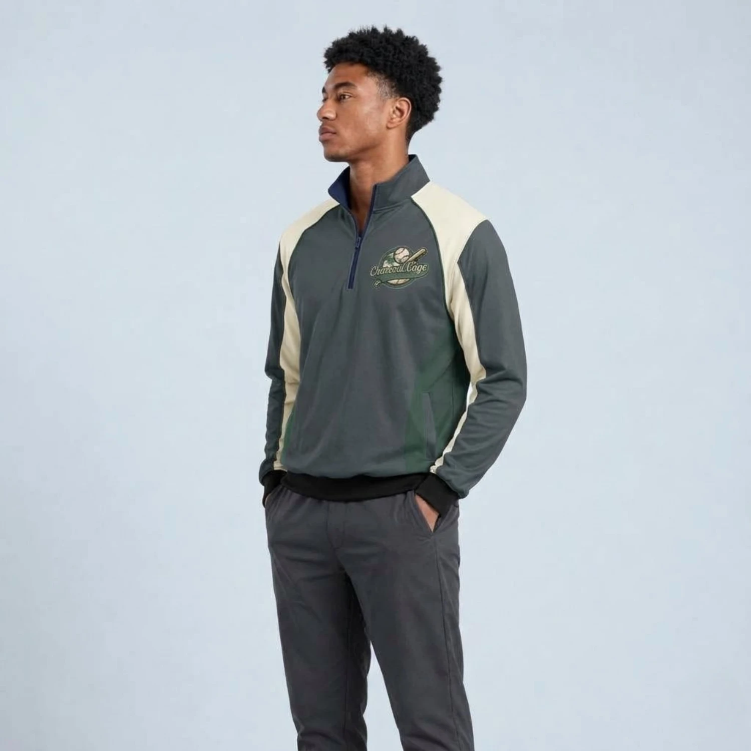 Custom Long Sleeve Satin Quarter Zip Baseball Windbreaker – 3D Embroidery