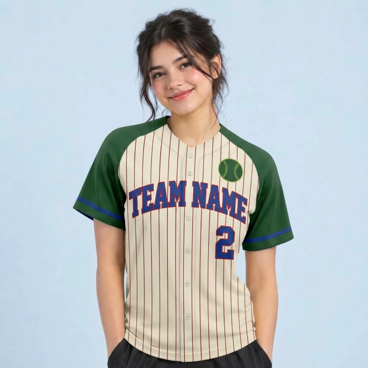 Women’s Custom Full Button Baseball Jersey – 150G Bee Eyes Mesh