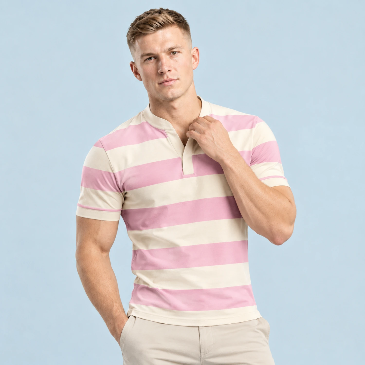 Custom Collarless Buttonless Pinhole Short Sleeve Polo Shirt