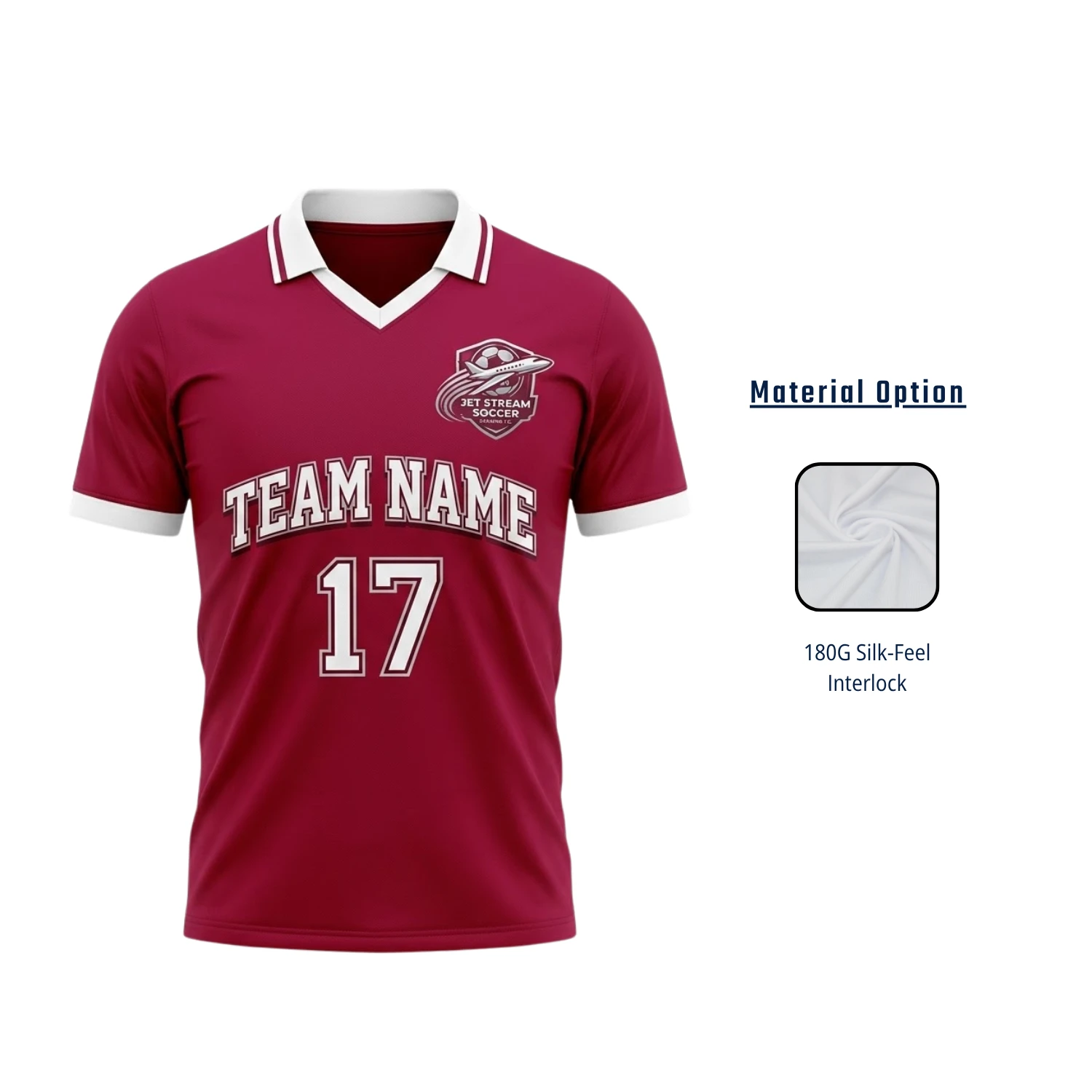 Premium Lapel V-Neck Soccer Jersey – 180G Silk-Feel Interlock
