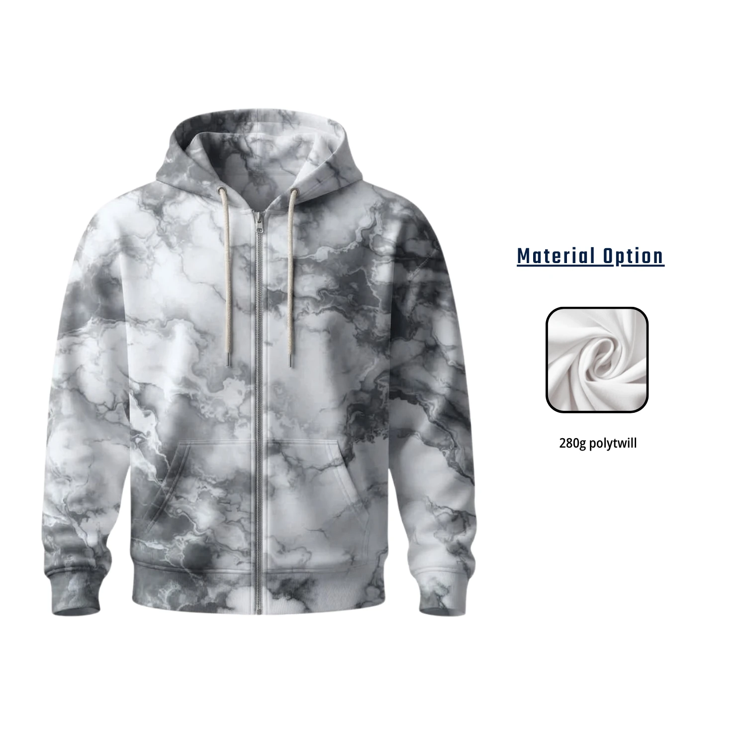 Economy Series 280G Polyester Twill Full-Zip Hoodie with Kangaroo Pocket
