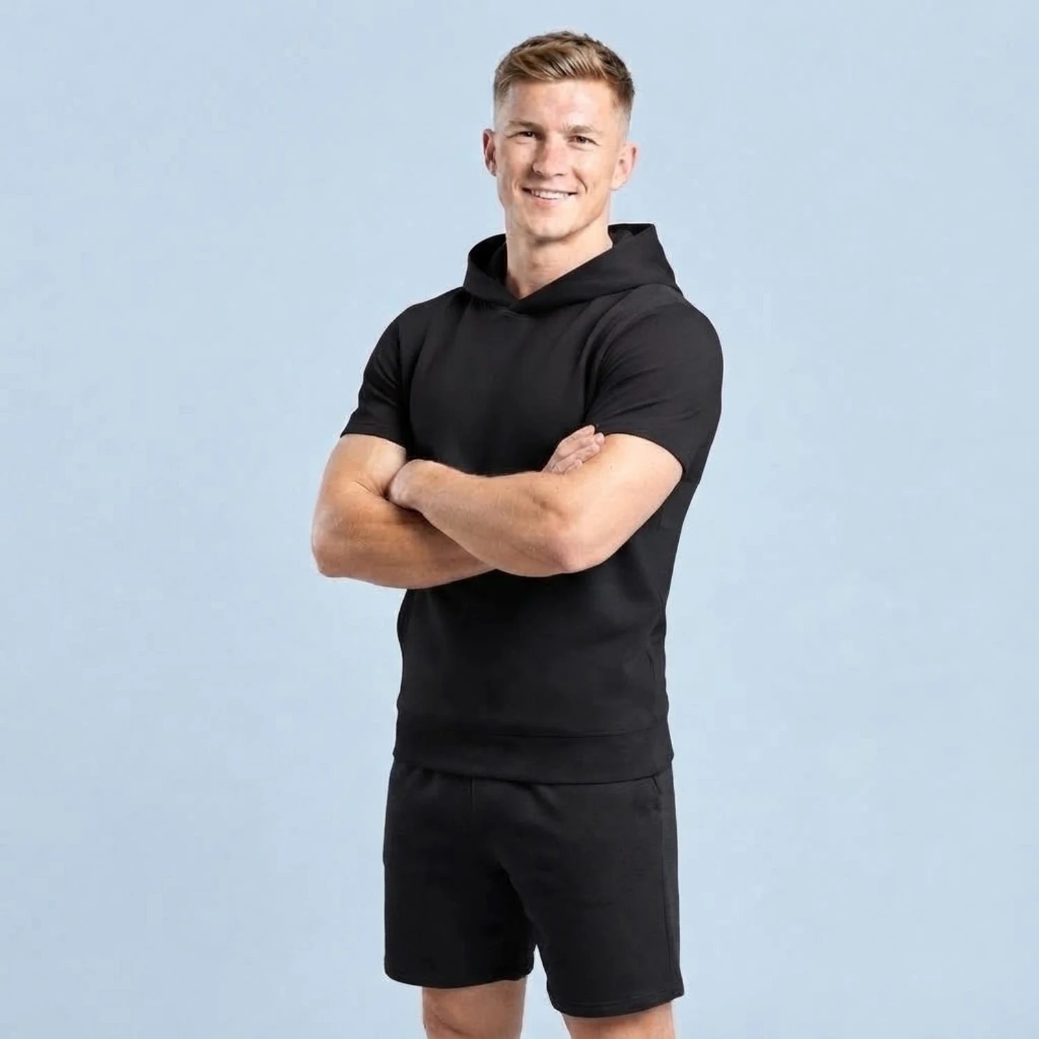 Custom Full Sublimation 160G Brushed Milk Silk Short Sleeve Hooded T-Shirt