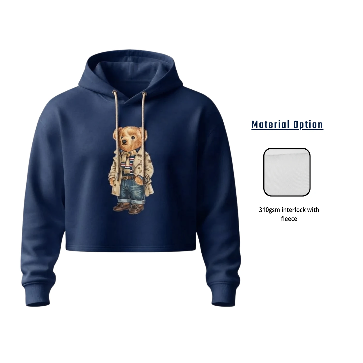 Custom Full Sublimation 310G Fleece-Lined Cropped Hoodie