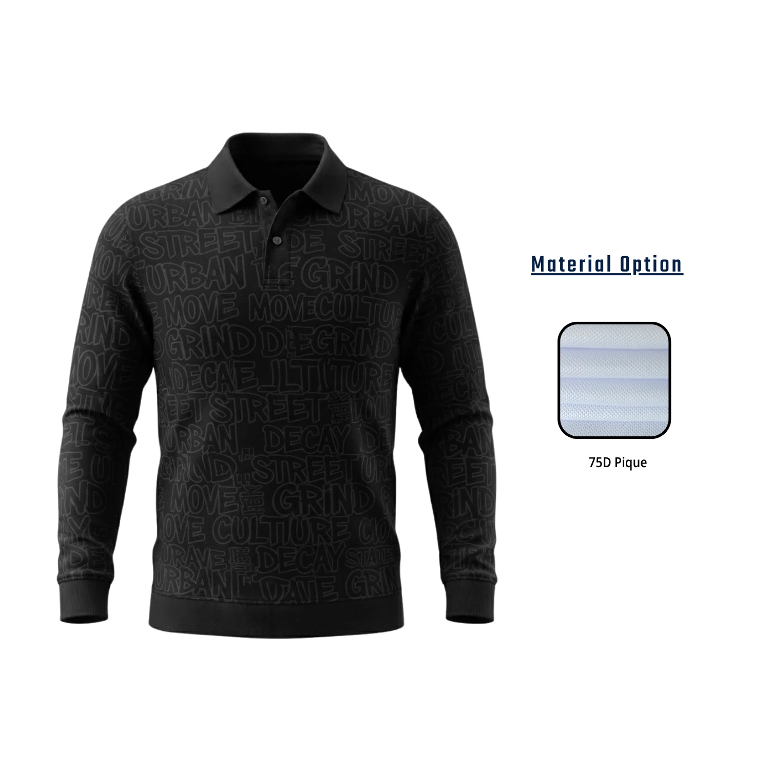 75D Pique Long Sleeve Polo Shirt – Full Sublimation