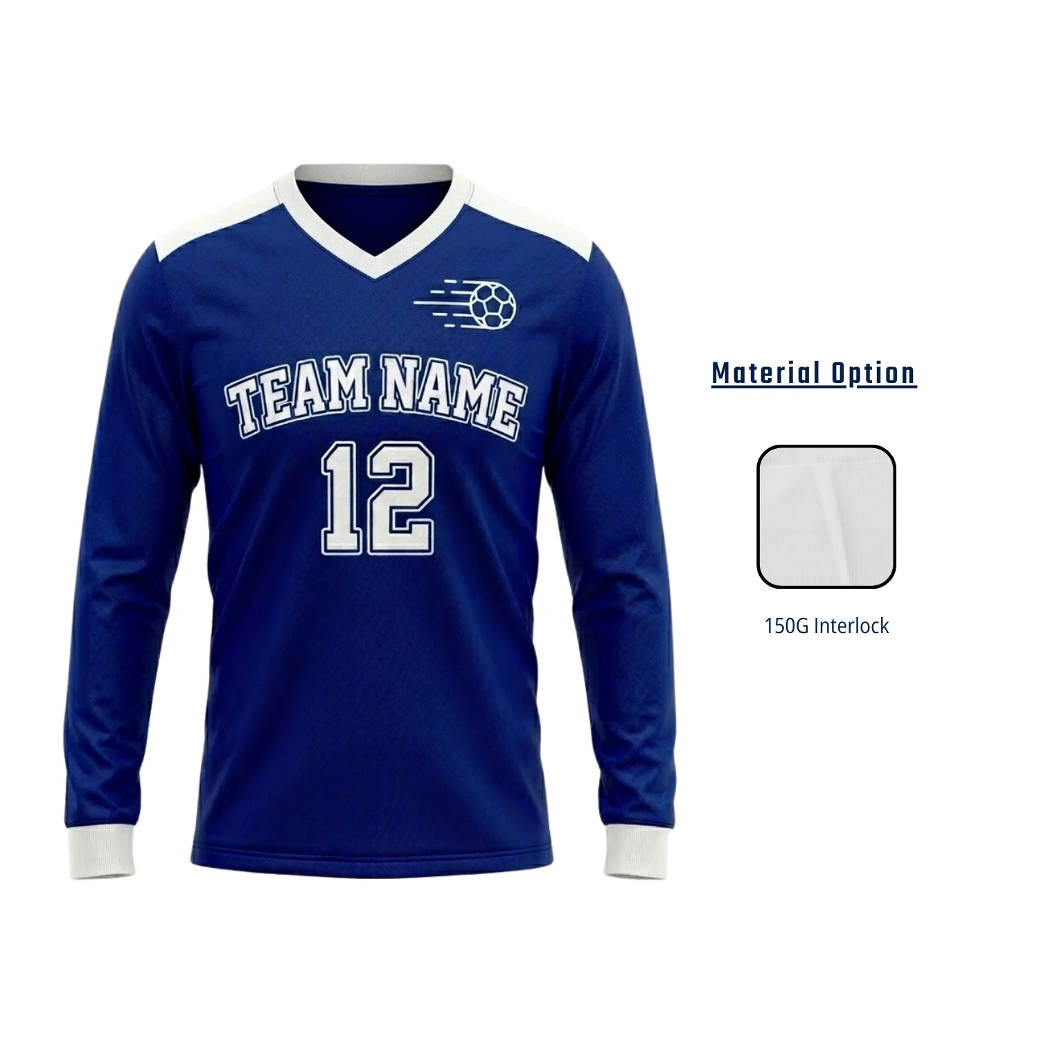 Custom Long Sleeve V-Neck Soccer Jersey with 150G Interlock