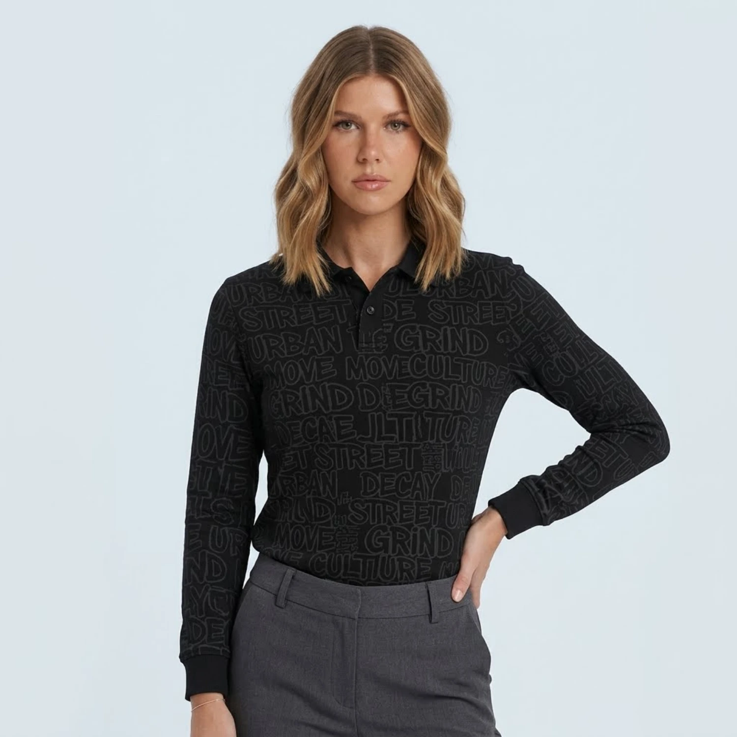 75D Pique Long Sleeve Polo Shirt – Full Sublimation