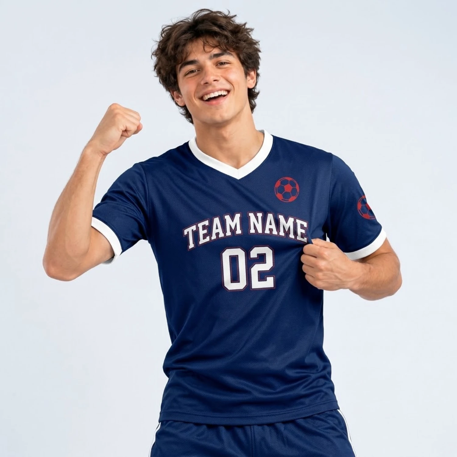Custom V-Neck Mesh Soccer Jersey with 160G Birdseye Breathable