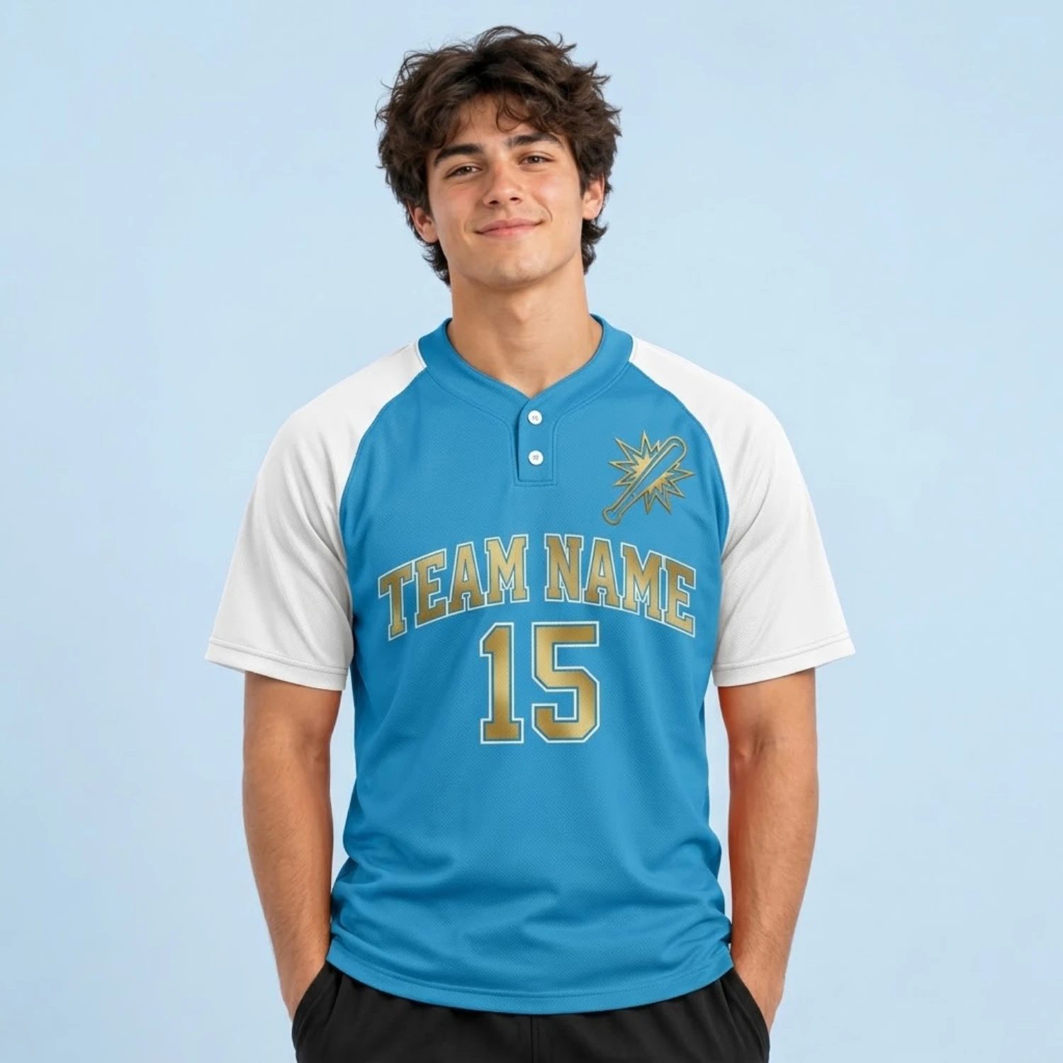 Premium Custom 2-Button Baseball Jersey – No Piping
