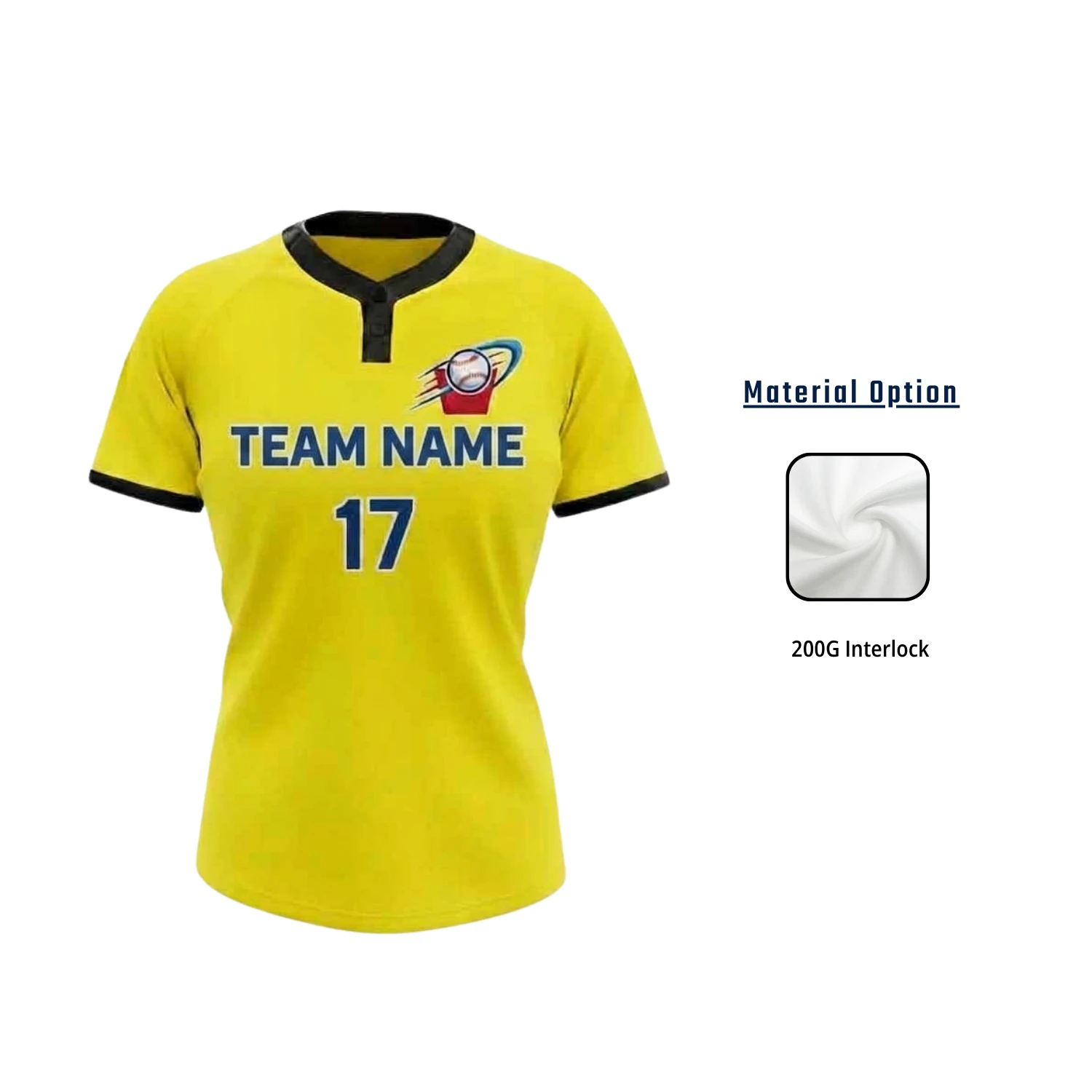 Custom Sublimation 2-Button Front Baseball Jersey with 200G Interlock