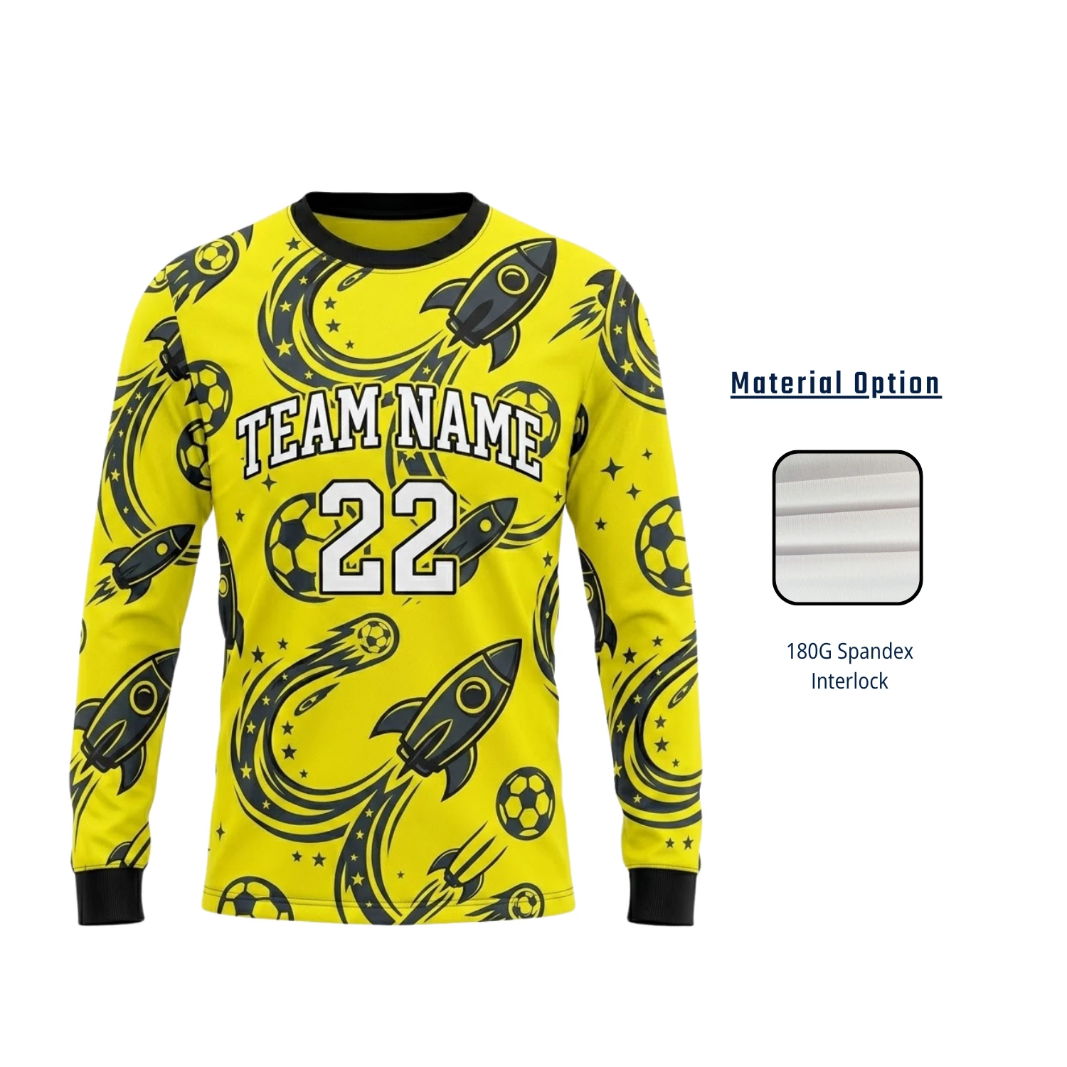 Long Sleeve Spandex Soccer Jersey with 180G 4-Way Stretch Interlock