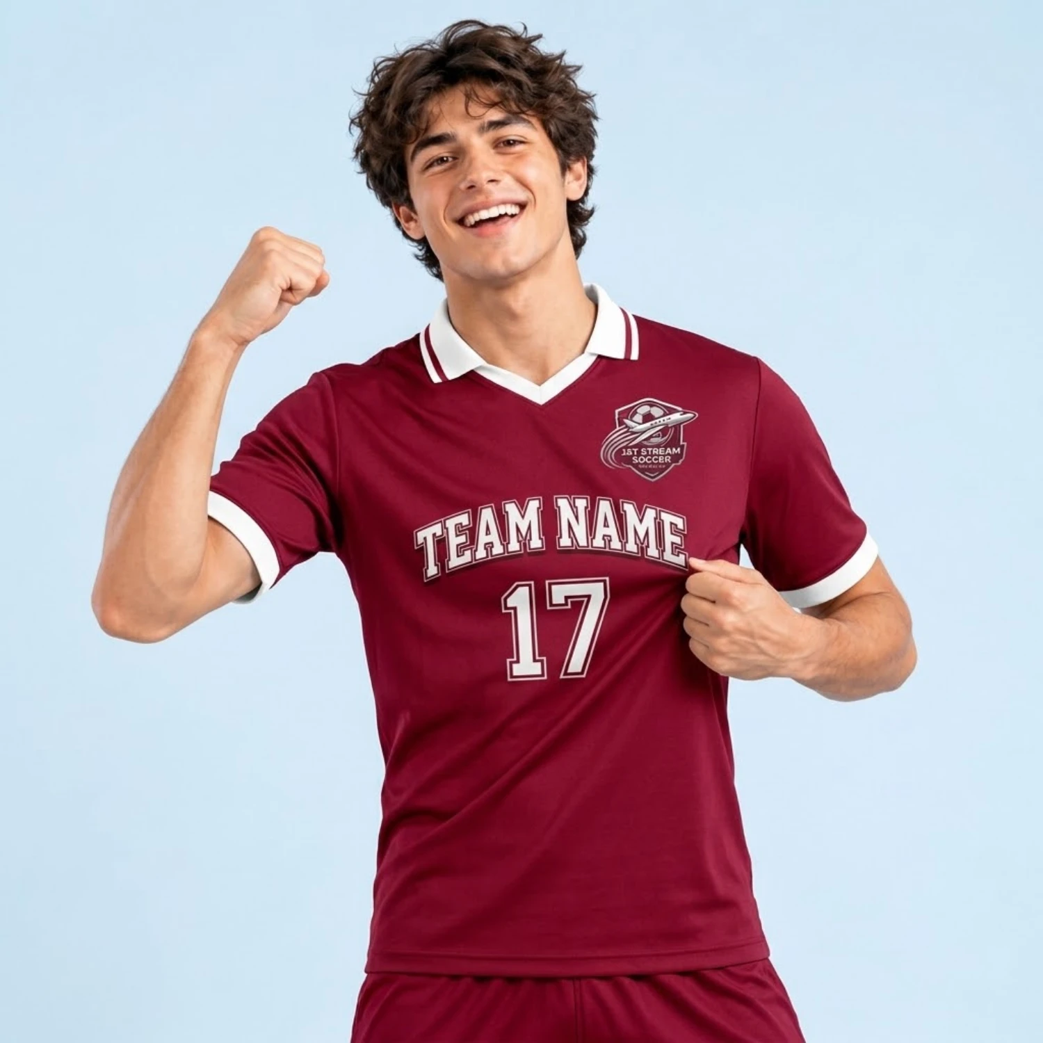 Premium Lapel V-Neck Soccer Jersey – 180G Silk-Feel Interlock