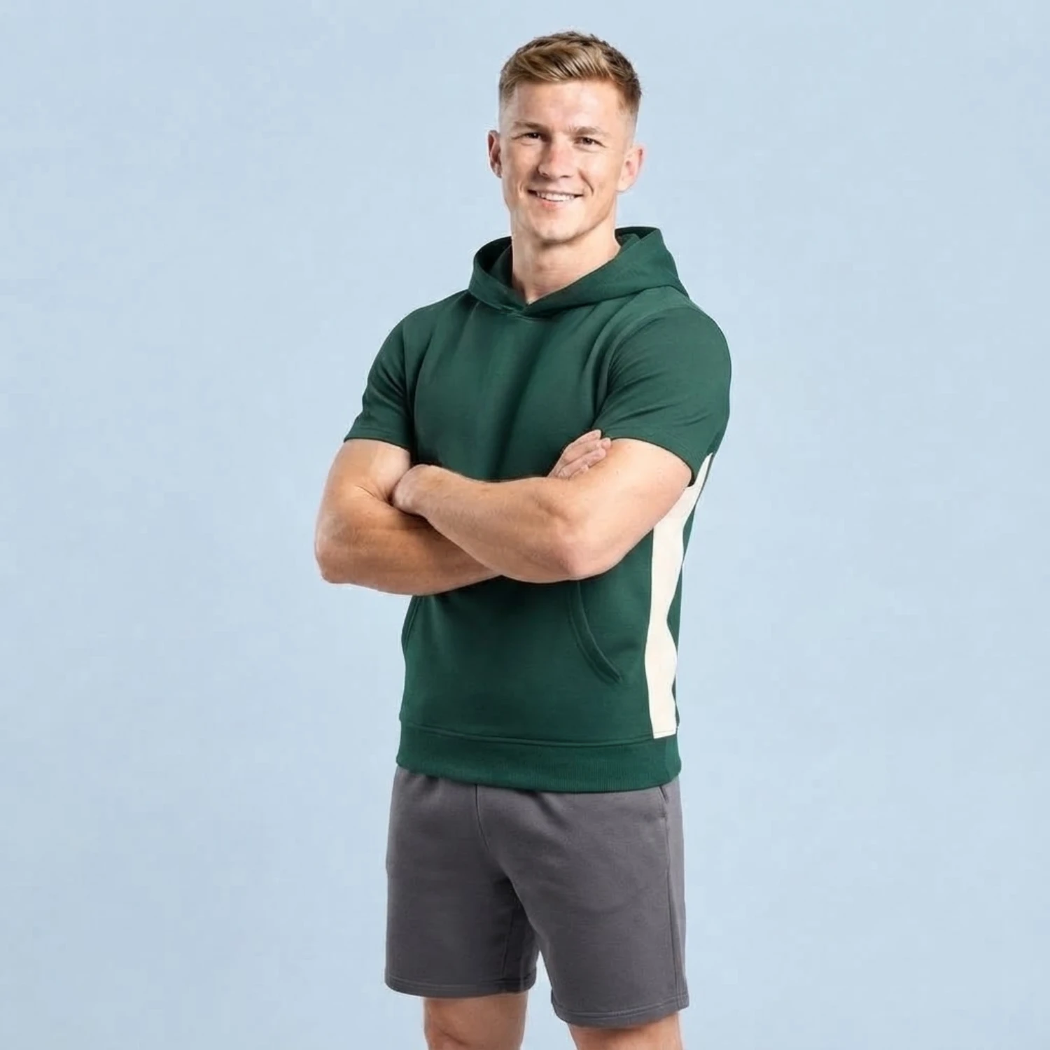 Custom Full Sublimation 220G Ultra Light Short Sleeve Hoodie with Kangaroo Pocket