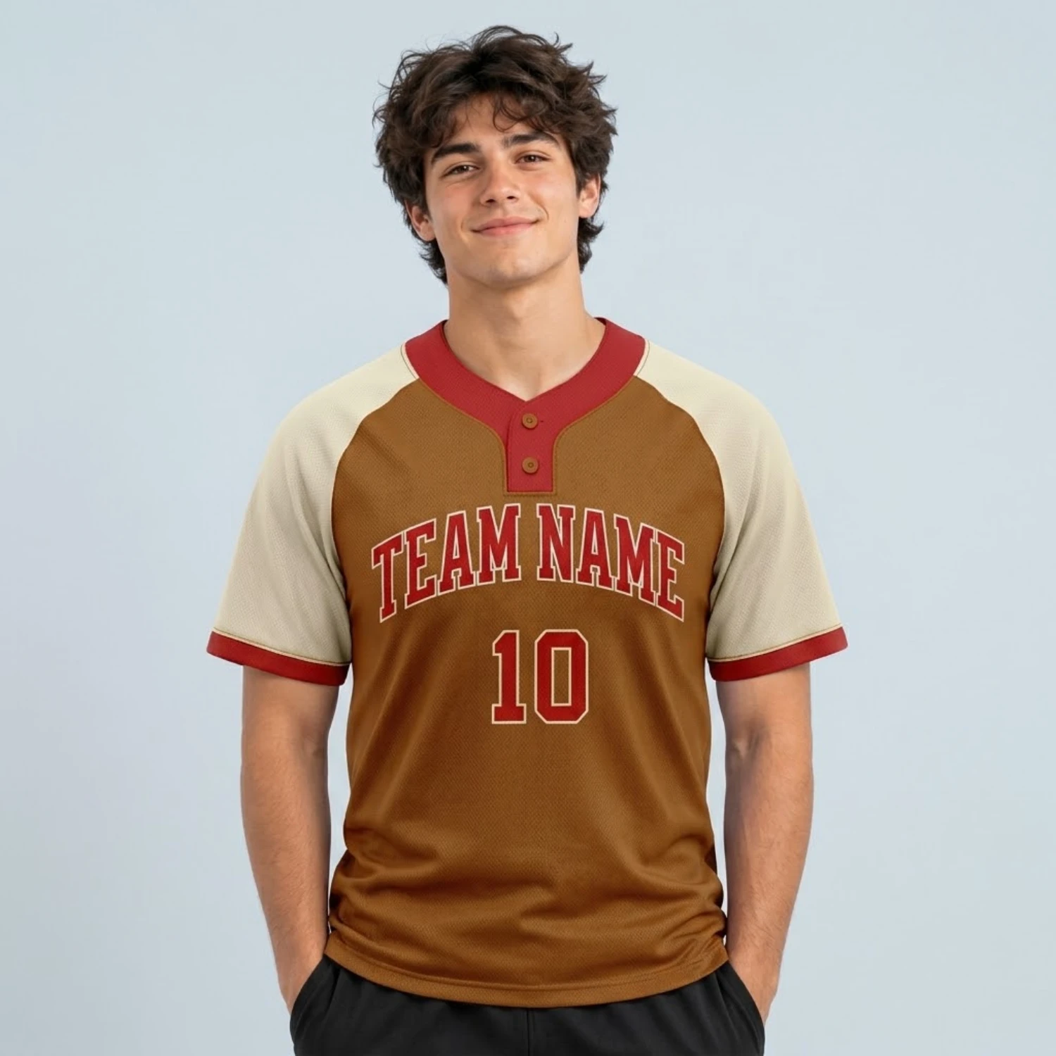 Custom 2-Button Baseball Jersey – Raglan Sleeve Sublimated Team Uniform