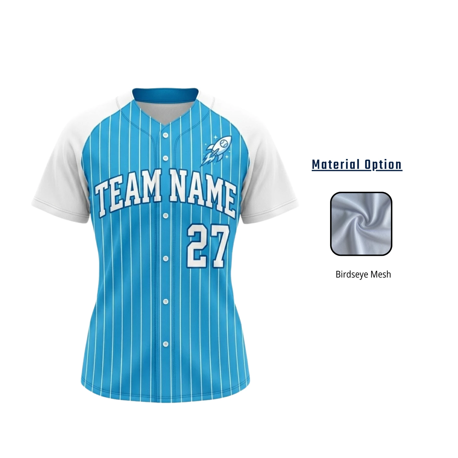 Women’s Custom Full Button Baseball Jersey – 160G Birdseye Mesh