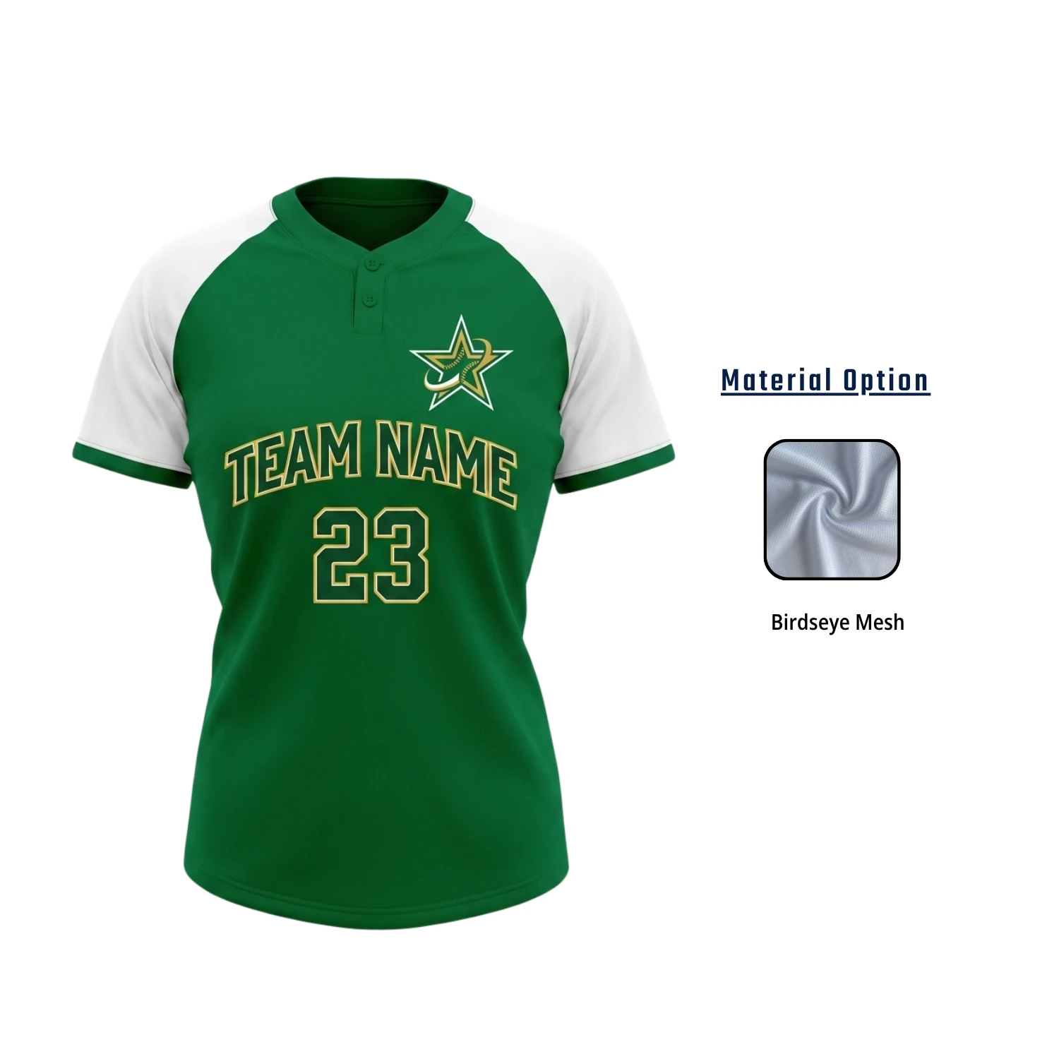 Custom 2-Button Baseball Jersey – Women’s Fit 160G Birdseye Mesh
