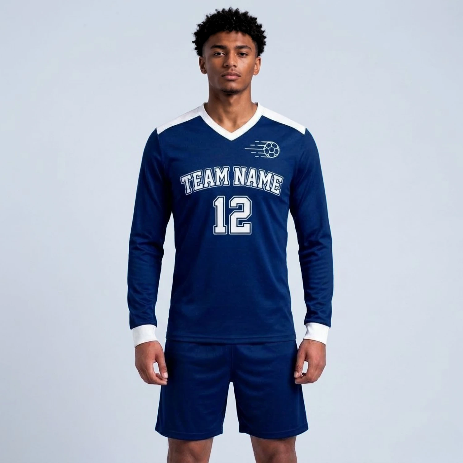 Custom Long Sleeve V-Neck Soccer Jersey with 150G Interlock