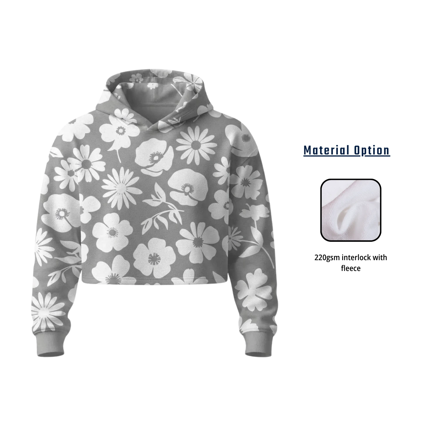 Full Sublimation 220G Ultra Light Fleece-Lined Cropped Hoodie