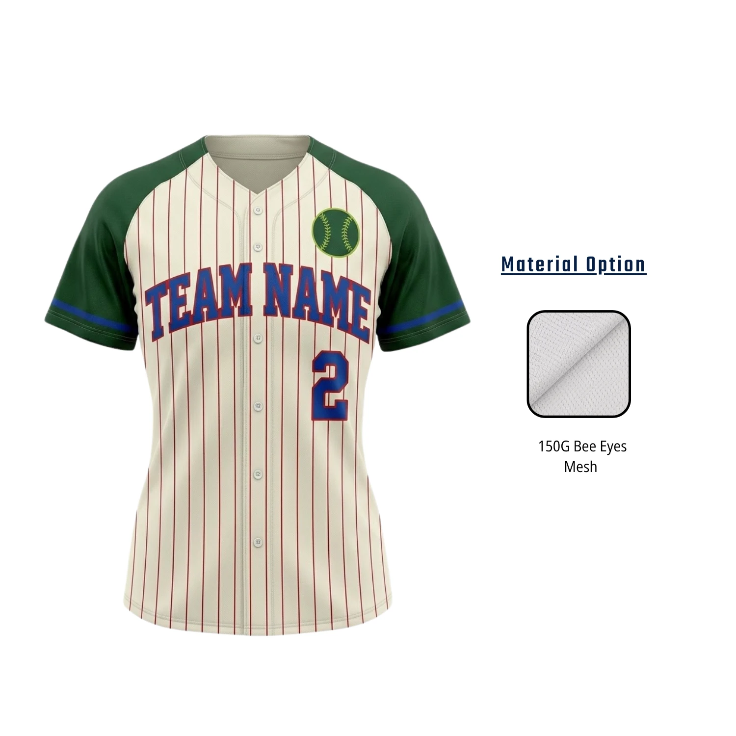 Women’s Custom Full Button Baseball Jersey – 150G Bee Eyes Mesh