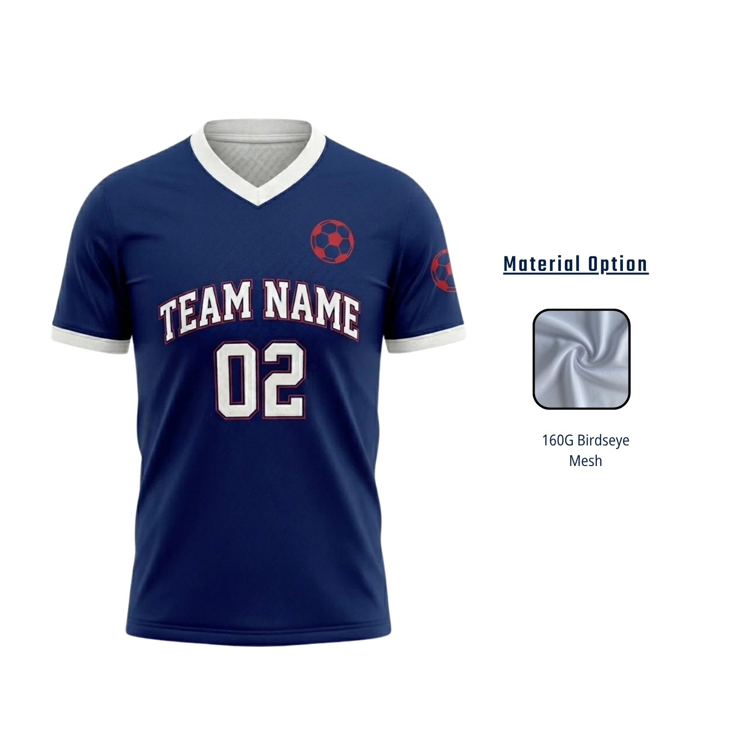 Custom V-Neck Mesh Soccer Jersey with 160G Birdseye Breathable