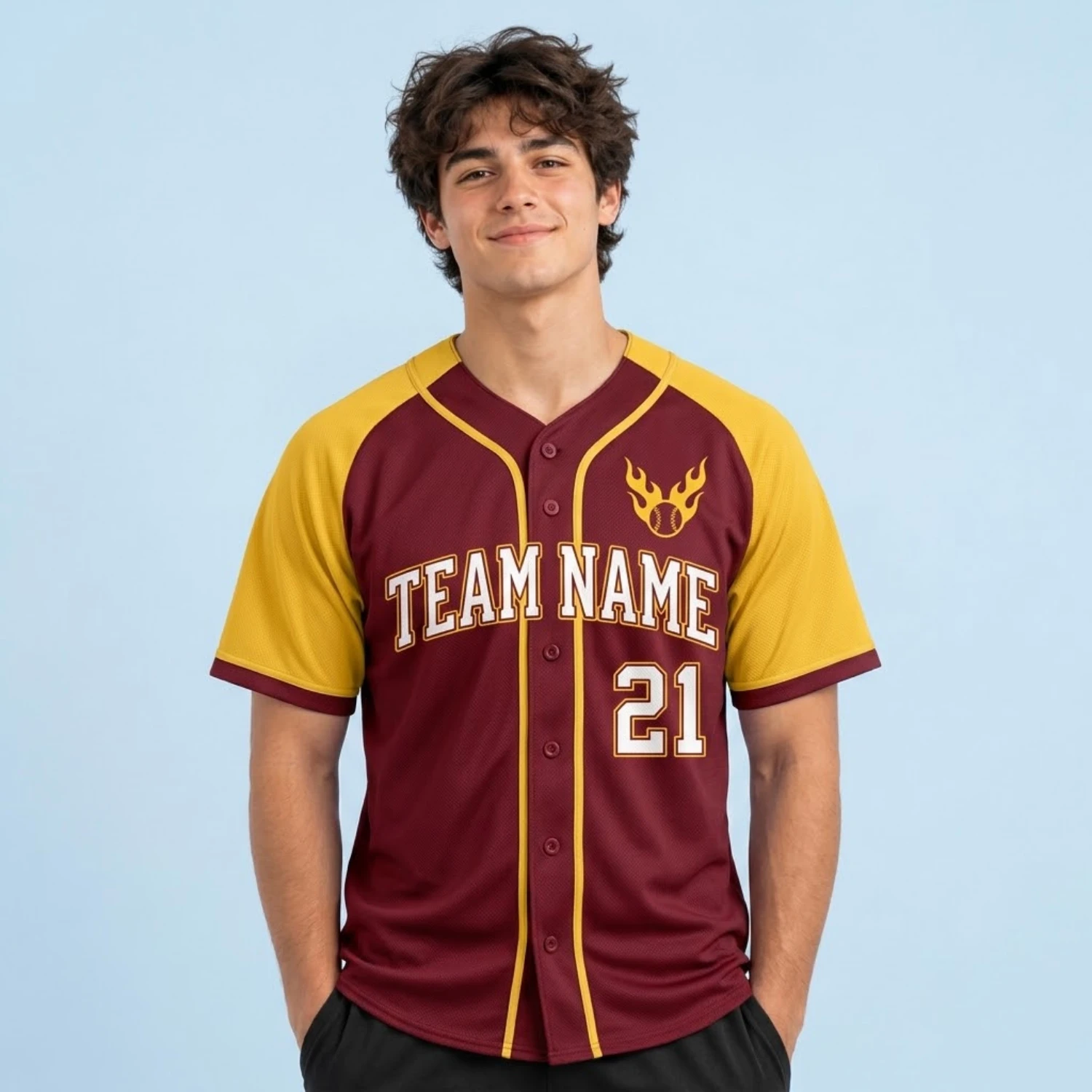 Custom Piped Full-Button Baseball Jersey with Embroidery