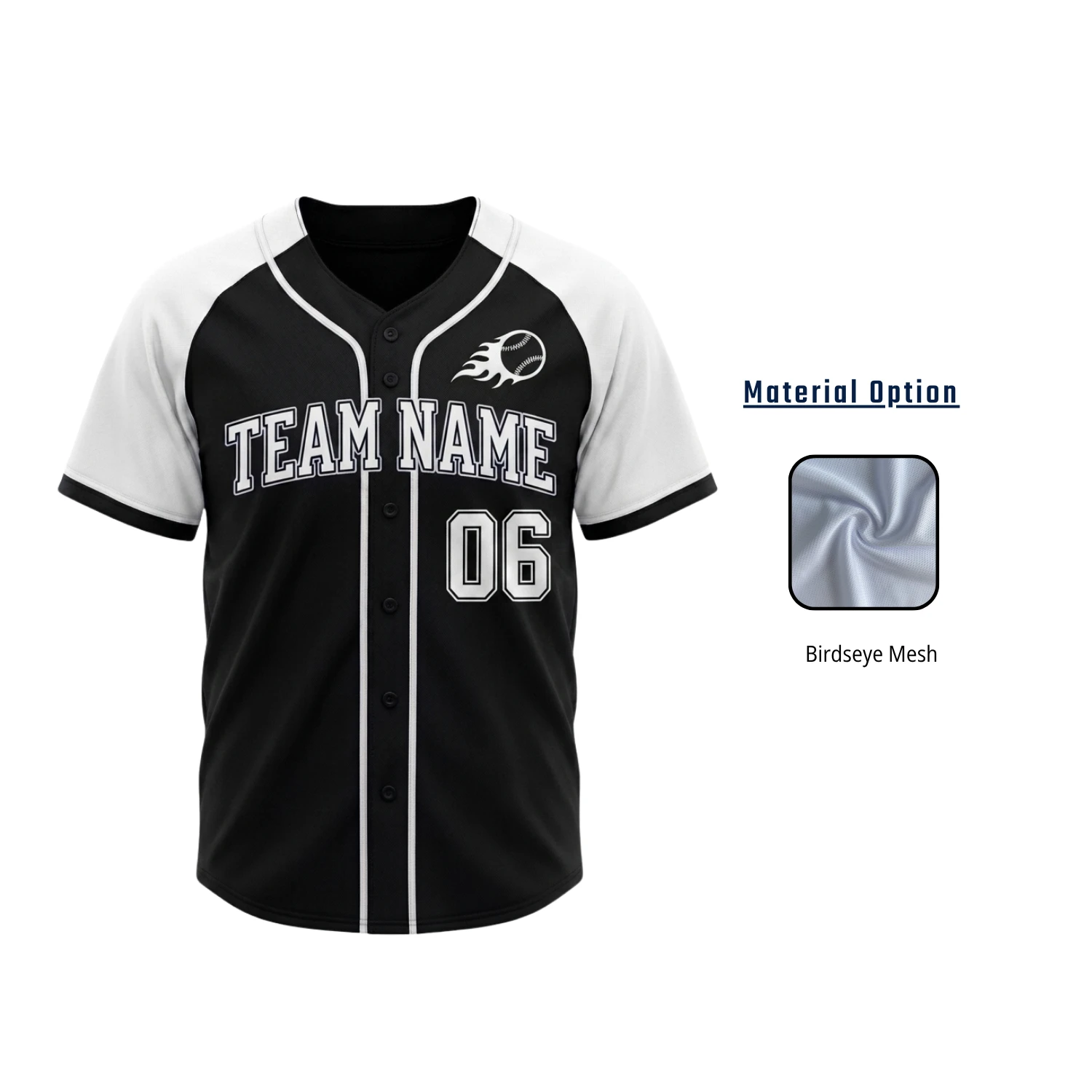 Custom Full-Button Baseball Jersey – 160G Birdseye Mesh
