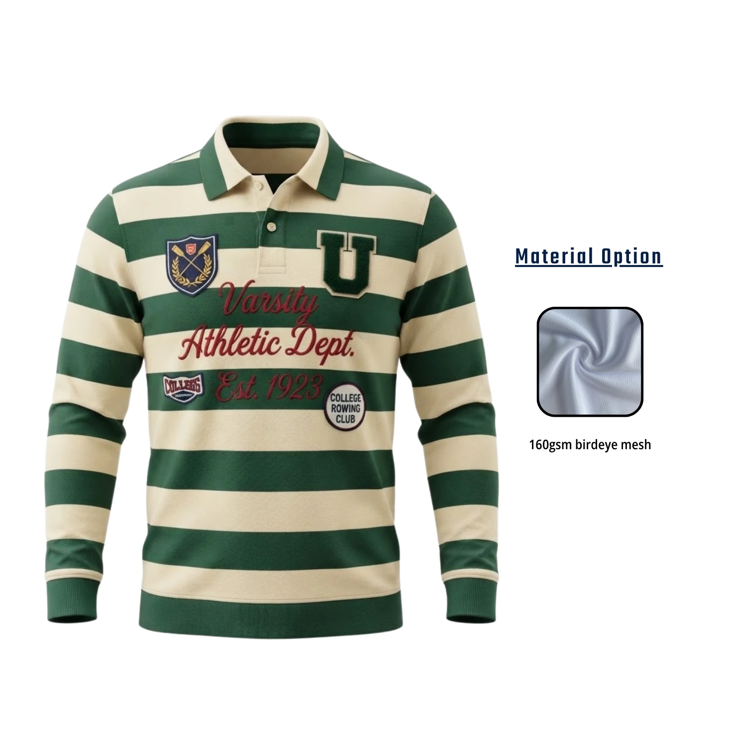 Custom Birdseye Mesh Long Sleeve Polo Shirt – 160gsm Breathable