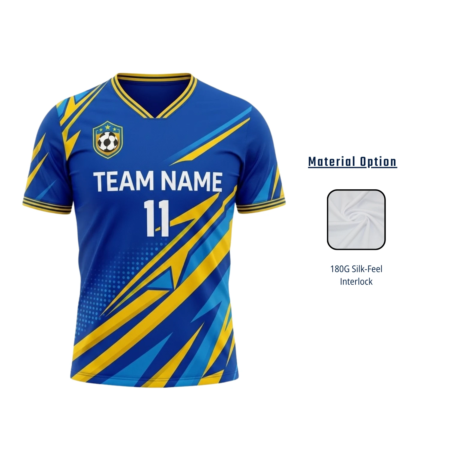 Premium Silk-Feel Soccer Jersey with 180G Interlock Flat V-Neck