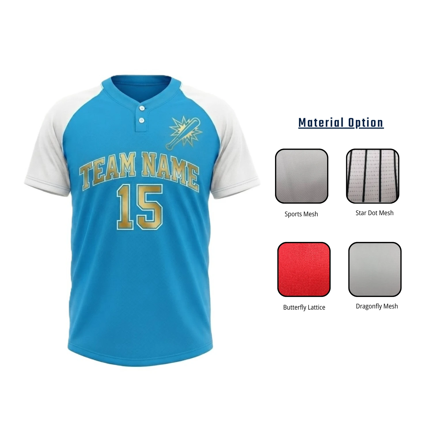 Premium Custom 2-Button Baseball Jersey – No Piping