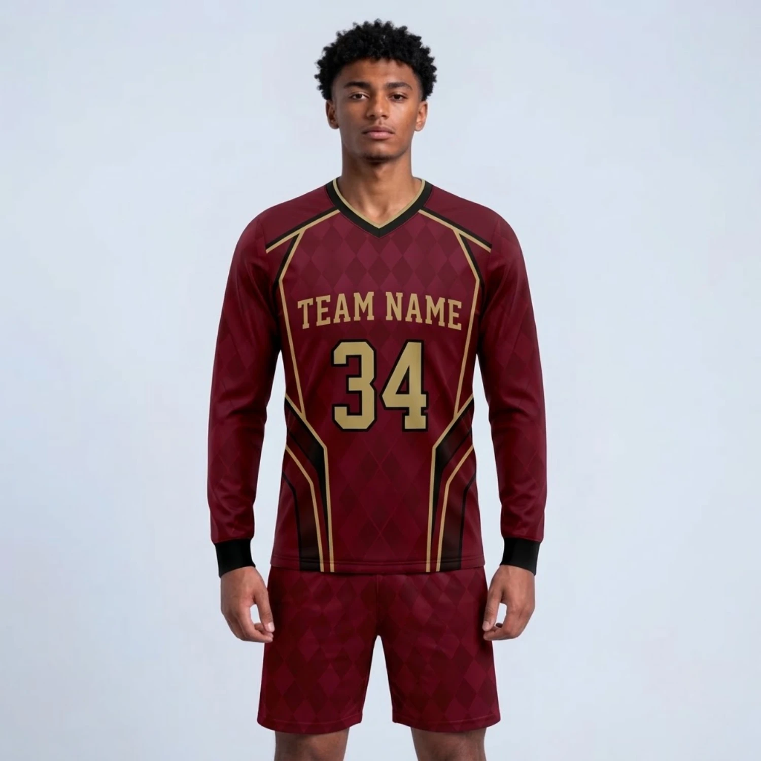 Custom Spandex Long Sleeve V-Neck Soccer Jersey