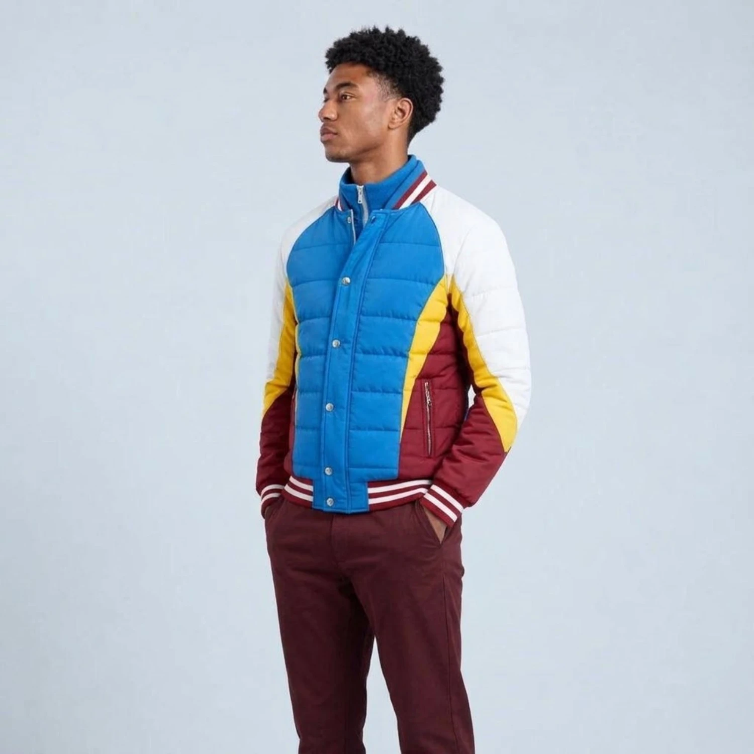 Premium Full Button Baseball Puffer Jacket with Inner Zipper