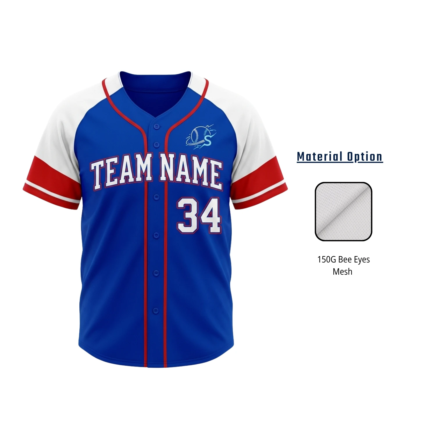 Custom Full-Button Baseball Jersey – 150G Bee Eyes Mesh