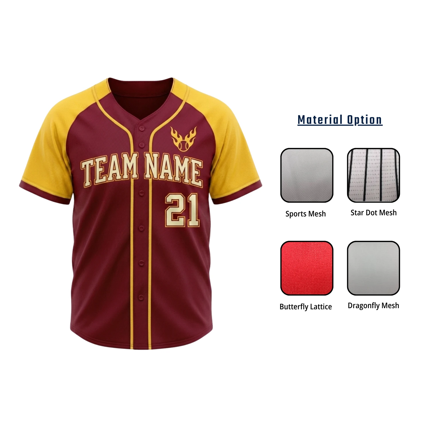 Custom Piped Full-Button Baseball Jersey with Embroidery