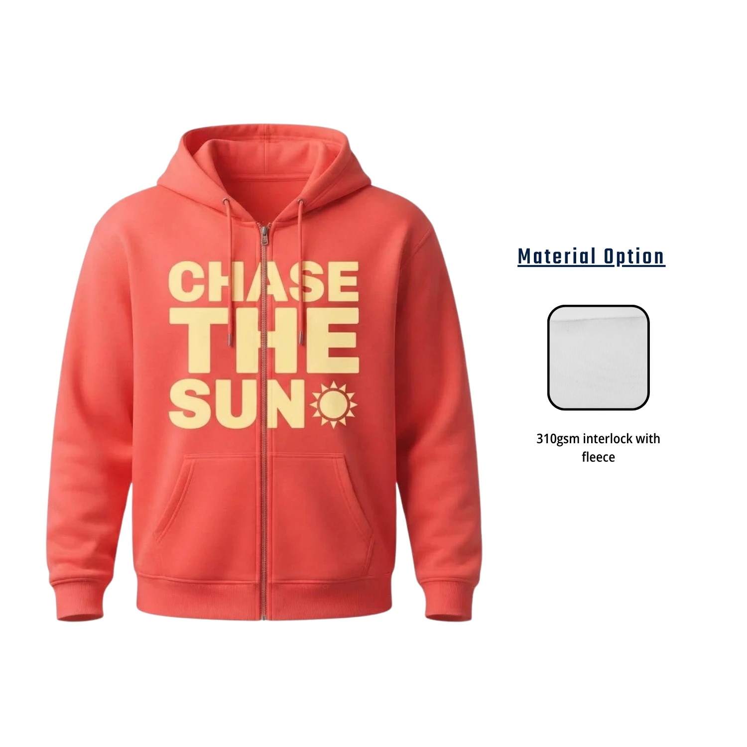 Custom Full Sublimation 310G Fleece-Lined Full-Zip Hoodie with Kangaroo Pocket