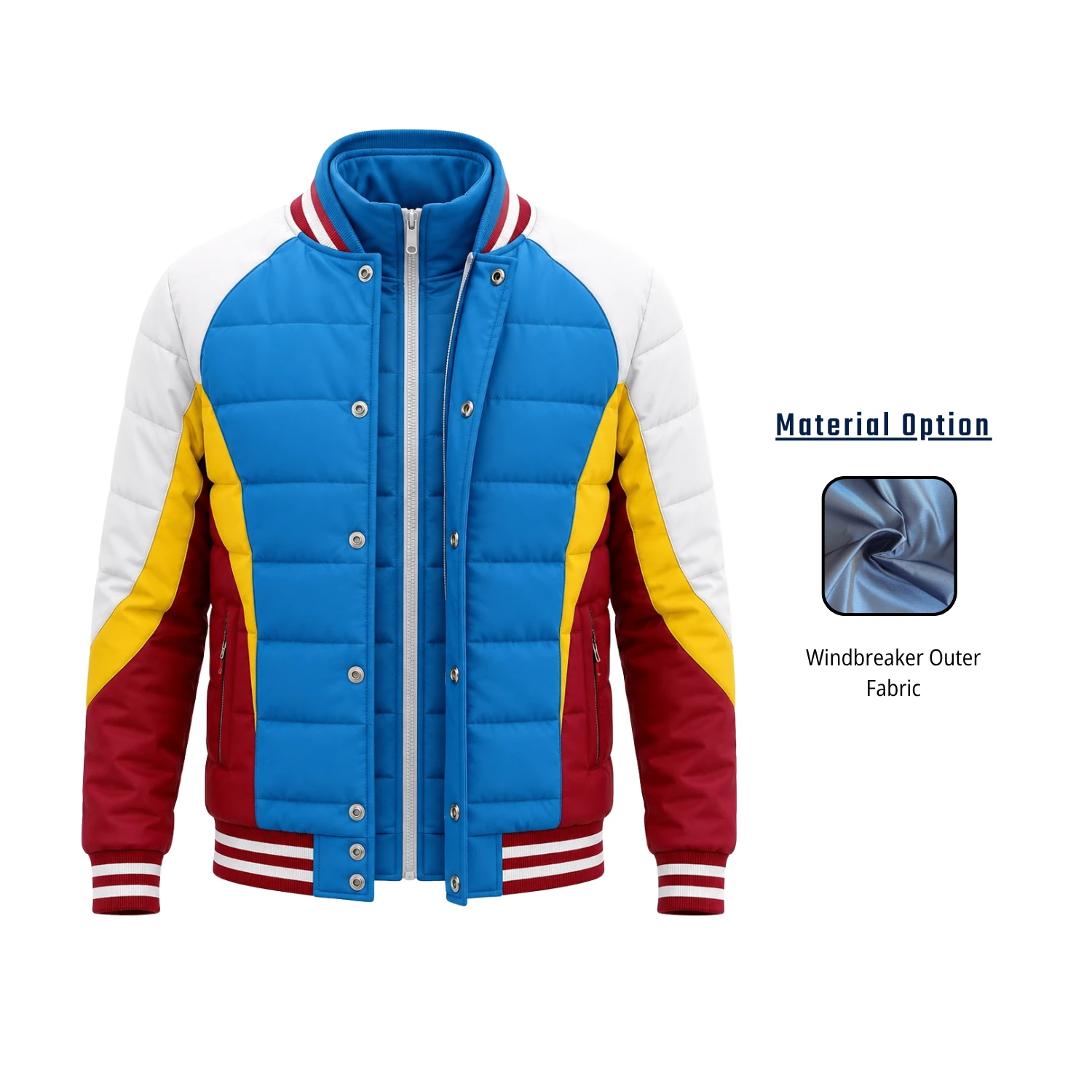 Premium Full Button Baseball Puffer Jacket with Inner Zipper