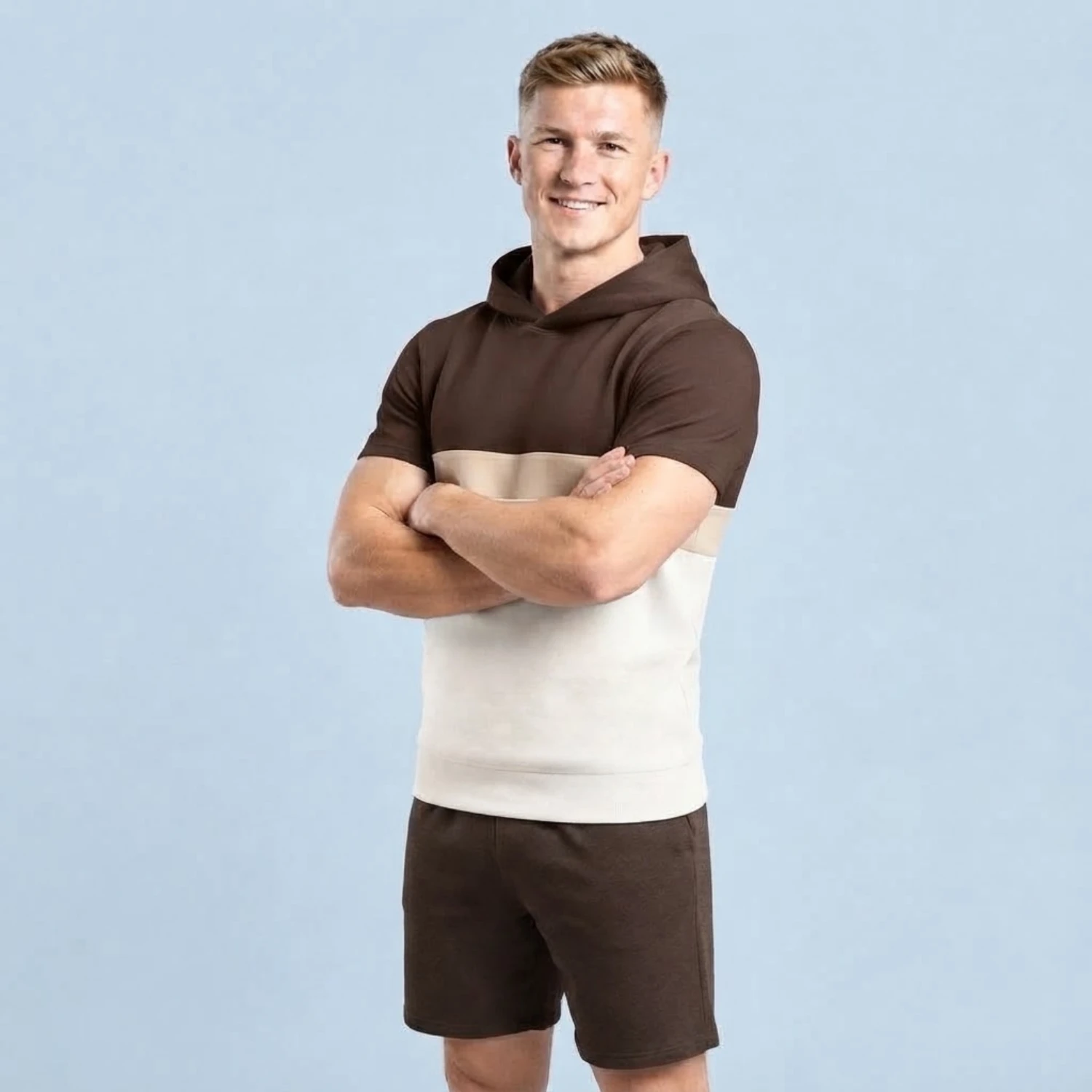 Custom 180GSM Interlock Sublimation Short Sleeve Hooded T-Shirt