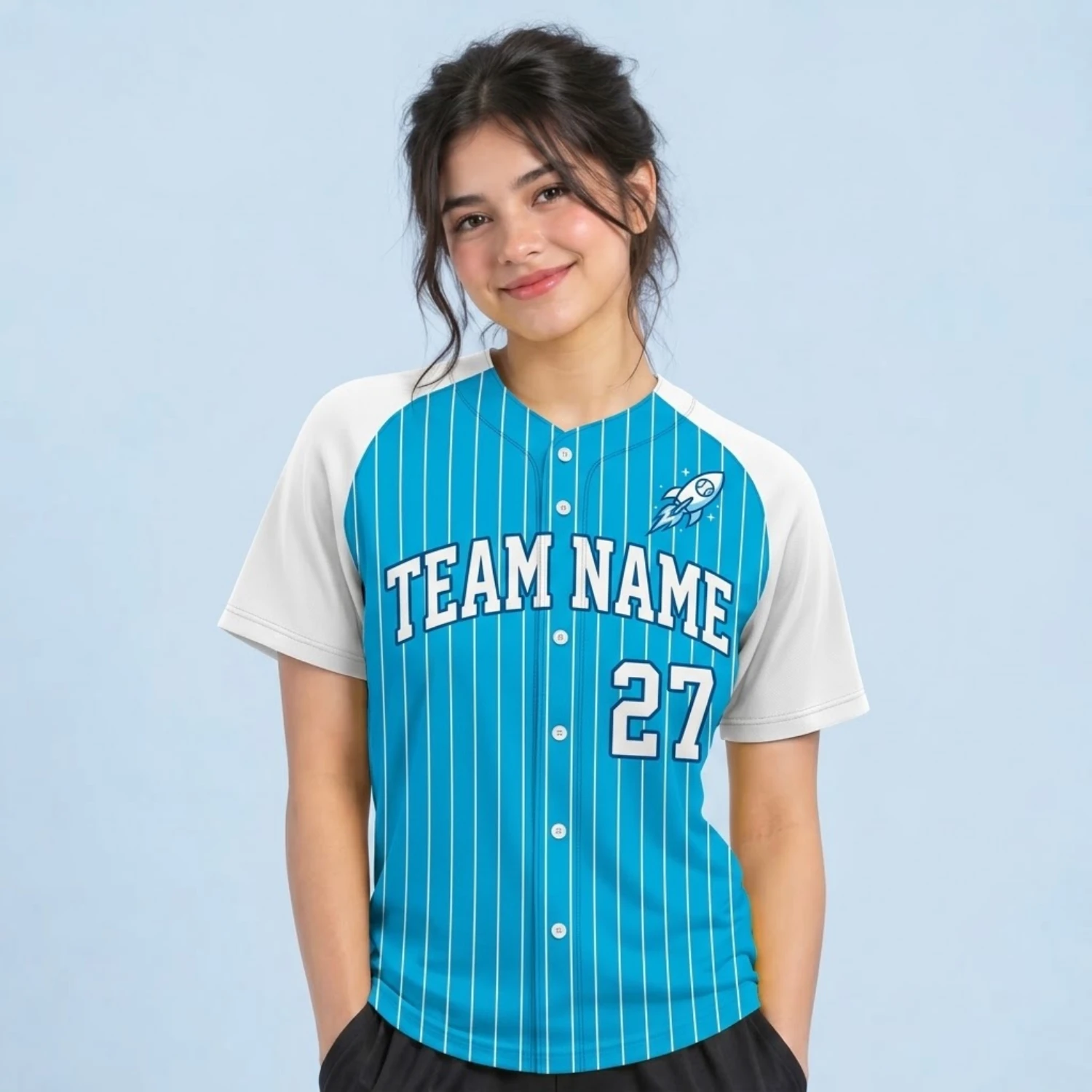 Women’s Custom Full Button Baseball Jersey – 160G Birdseye Mesh