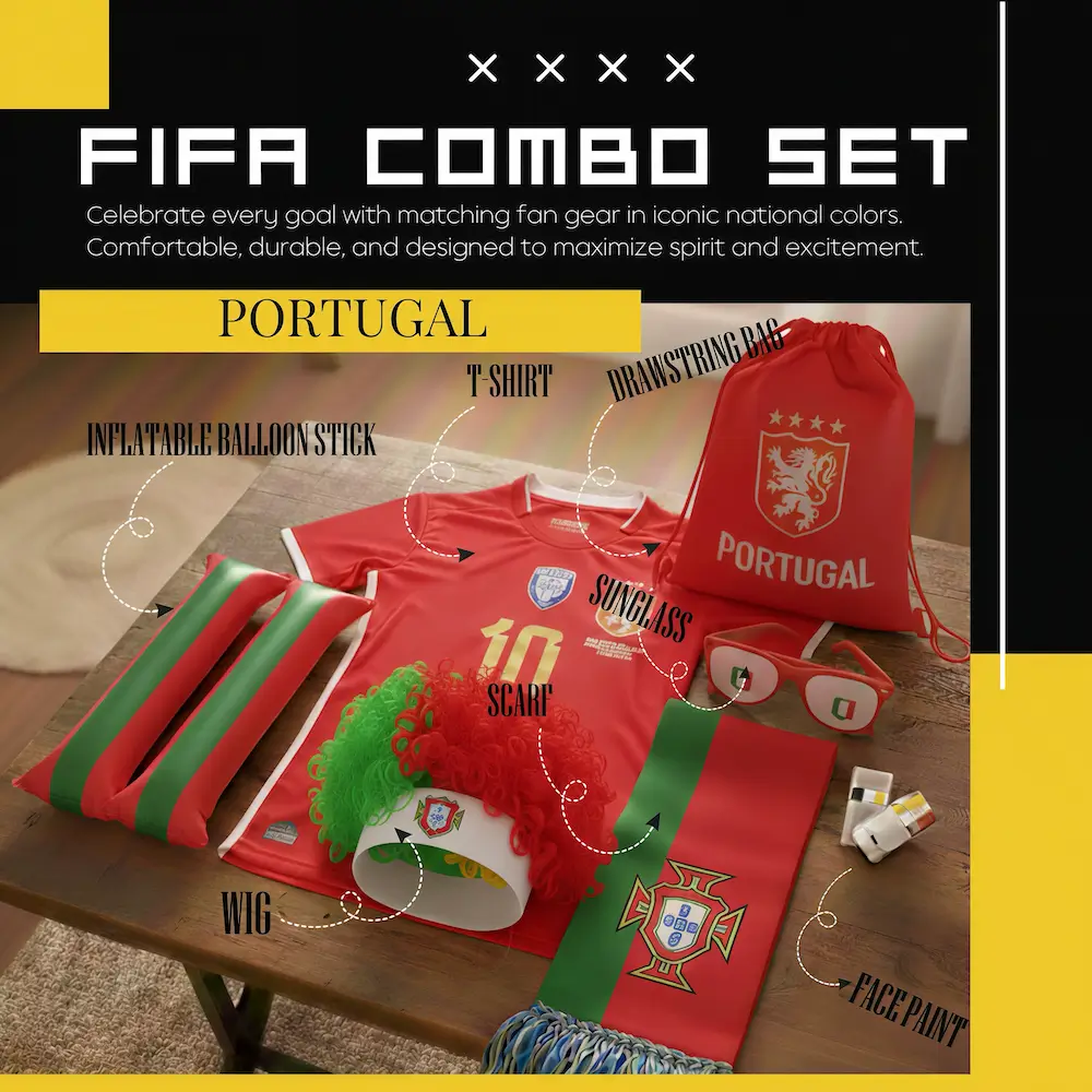 Portugal FIFA 2026 World Cup Fan Combo Set | All-In-One Soccer Match Support Gear Kit