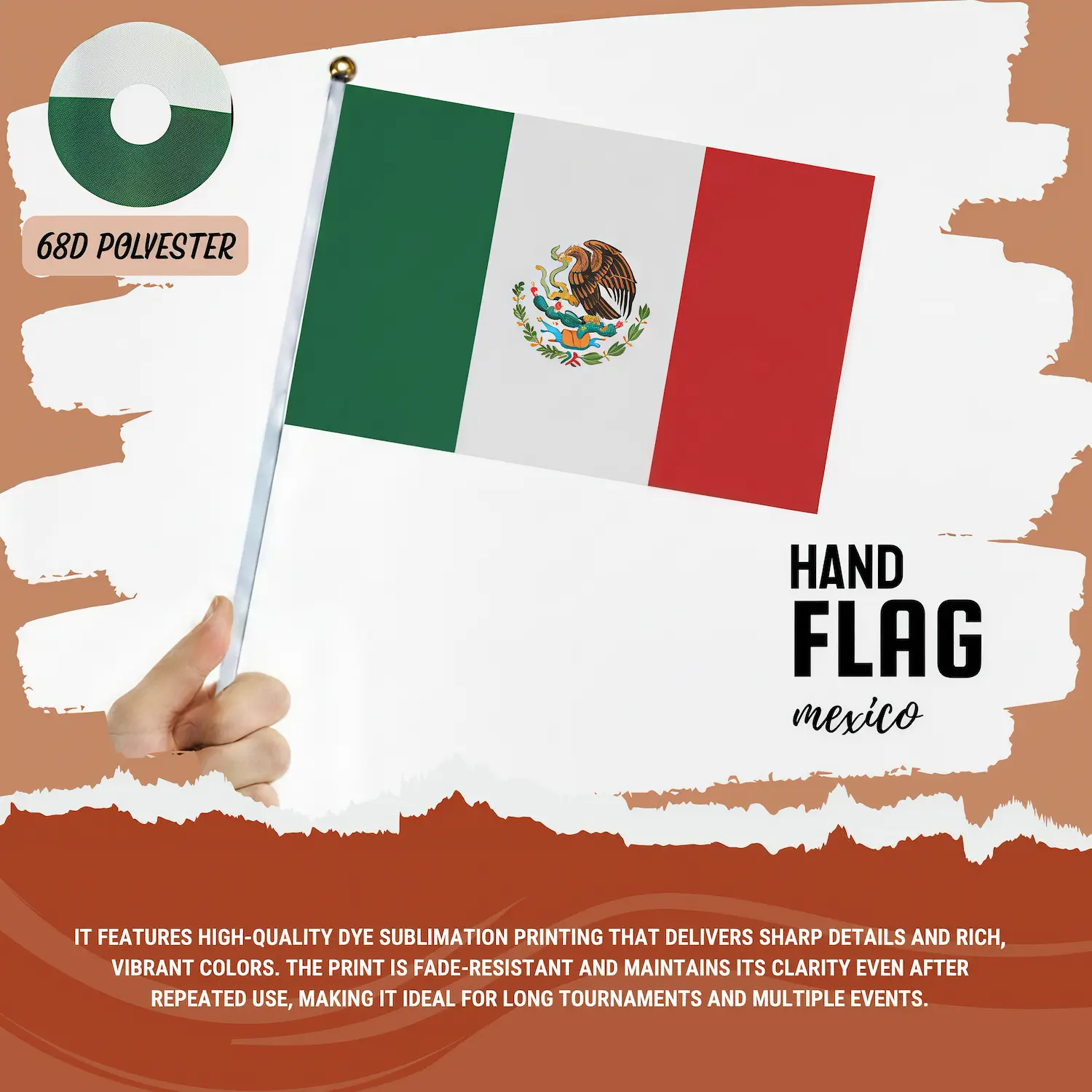 Mexico Custom Hand Flag 14×21CM - NPS-WCP-FAN-009