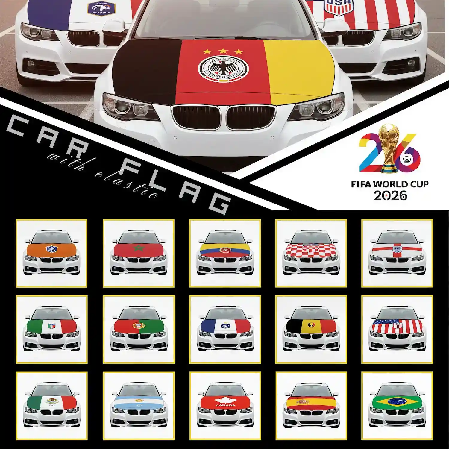 2026 FIFA World Cup National Team Flag Elastic Car Hood Cover - SKU:NPS-WCP-FAN-004