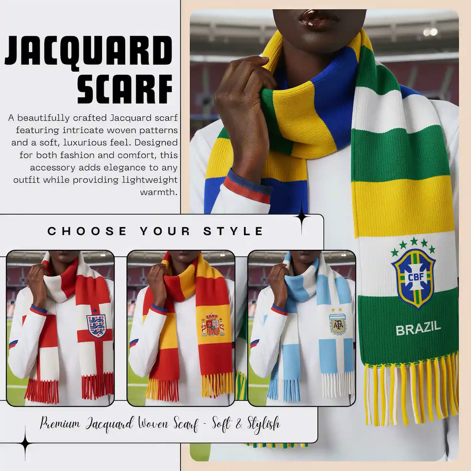 2026 FIFA World Cup National Team Jacquard Knit Fan Scarf - SKU:NPS-WCP-FAN-006