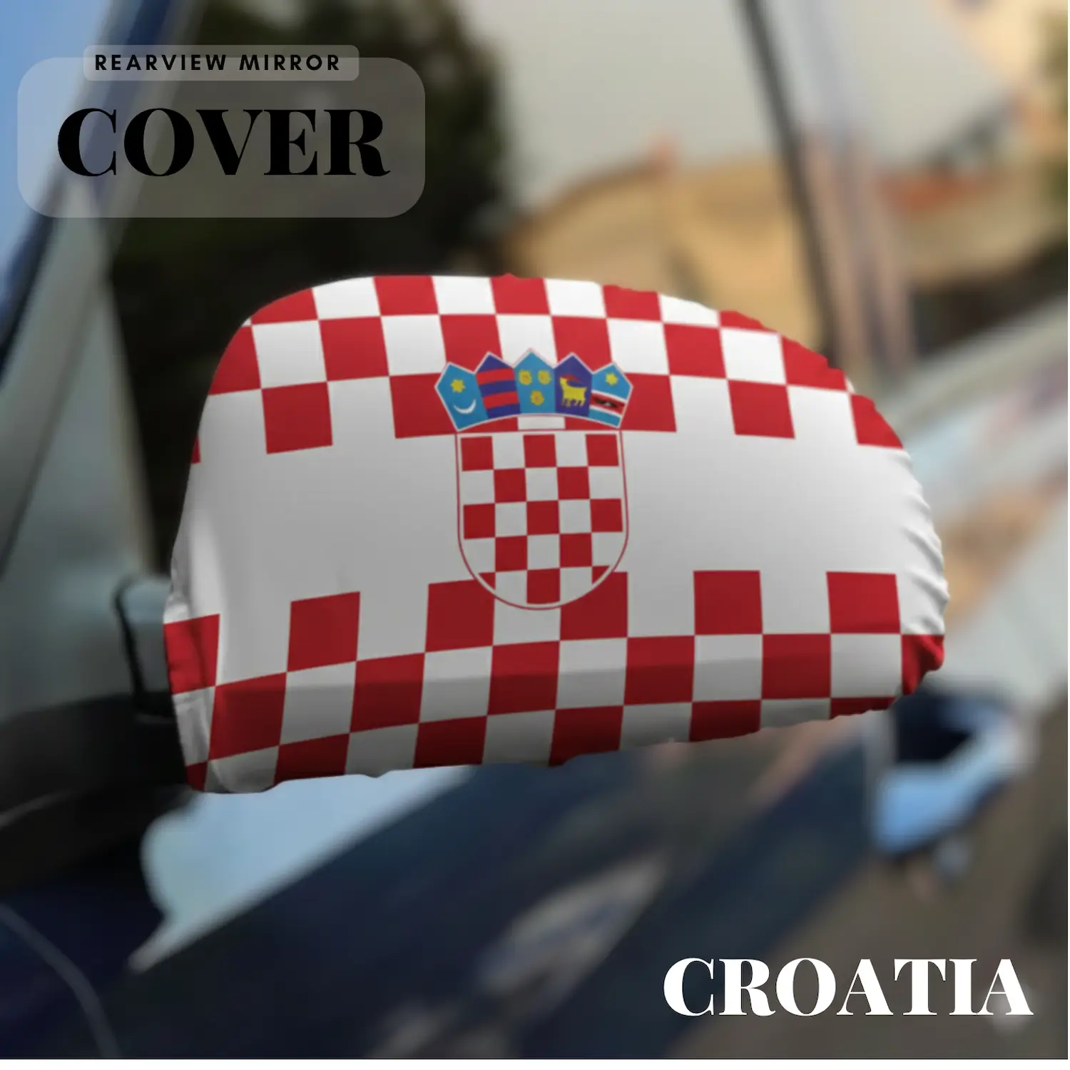 Croatia Flag Sublimation Rearview Mirror Cover-SKU: NPS-WCP-FAN-005