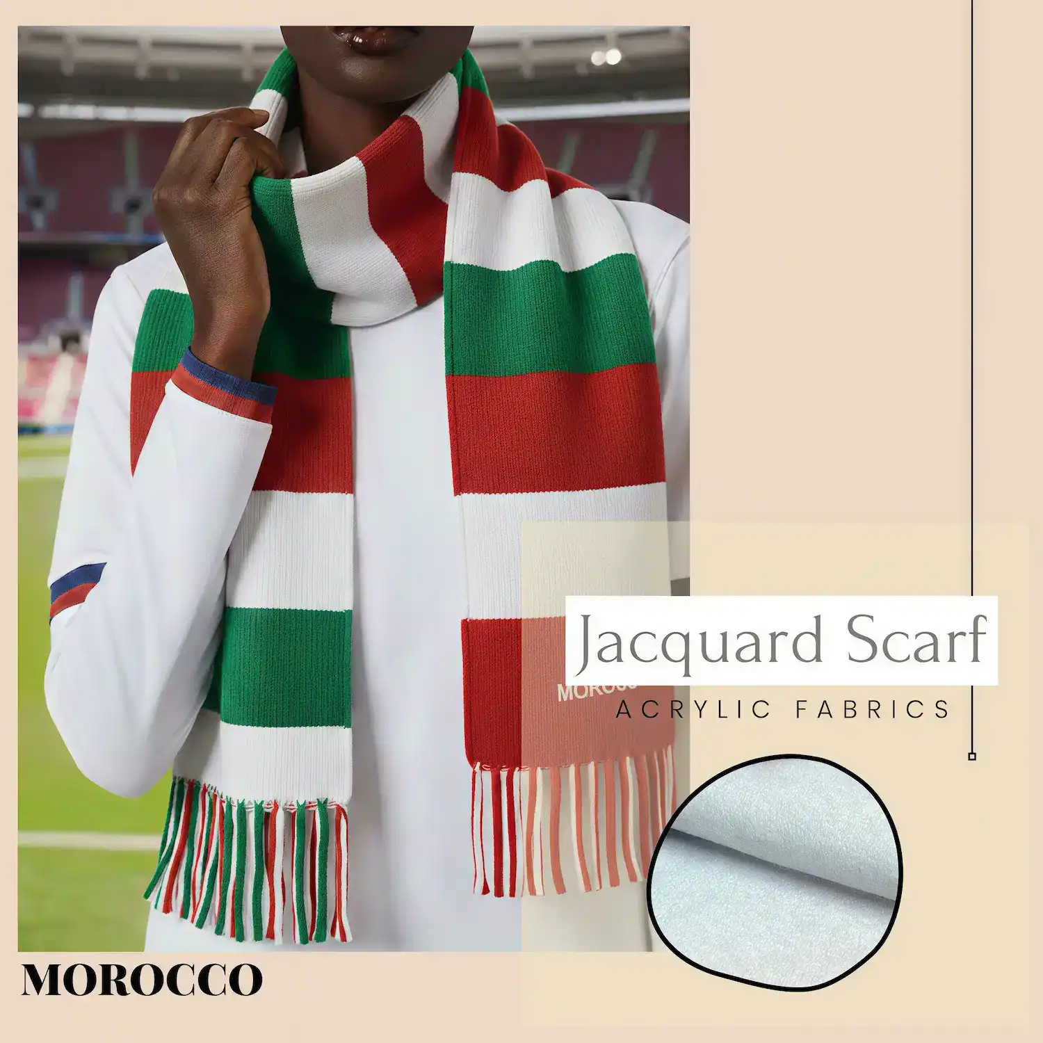 2026 FIFA World Cup Morocco National Team Jacquard Knit Fan Scarf - SKU:NPS-WCP-FAN-006
