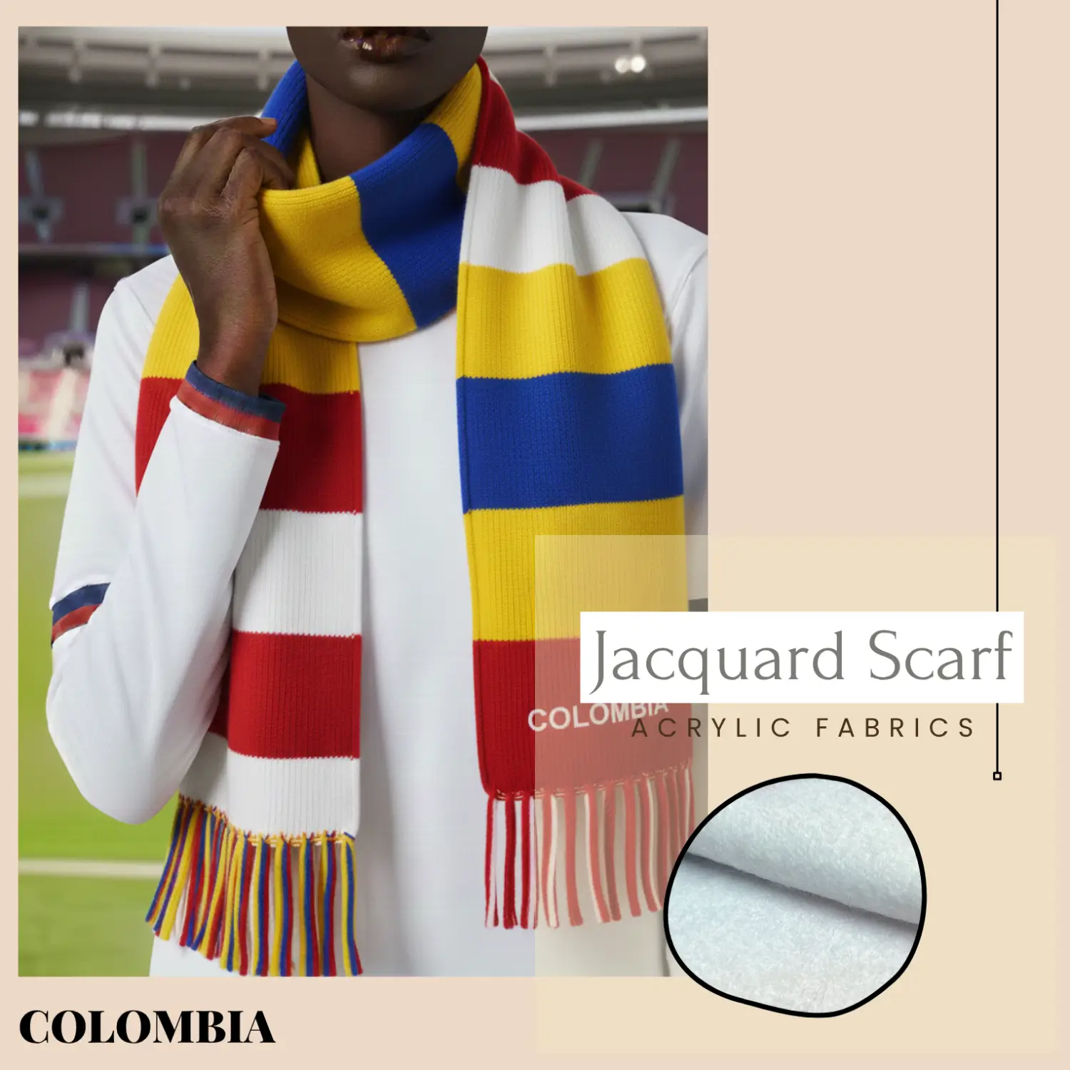 2026 FIFA World Cup Colombia National Team Jacquard Knit Fan Scarf - SKU:NPS-WCP-FAN-006