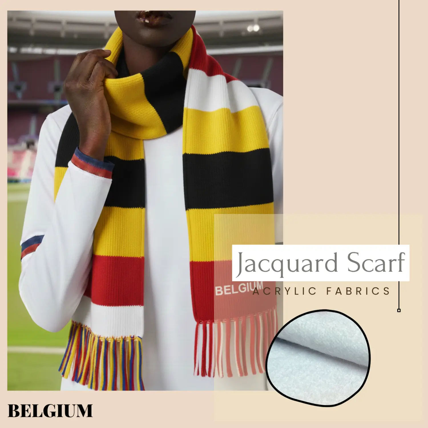 2026 FIFA World Cup Belgium National Team Jacquard Knit Fan Scarf - SKU:NPS-WCP-FAN-006